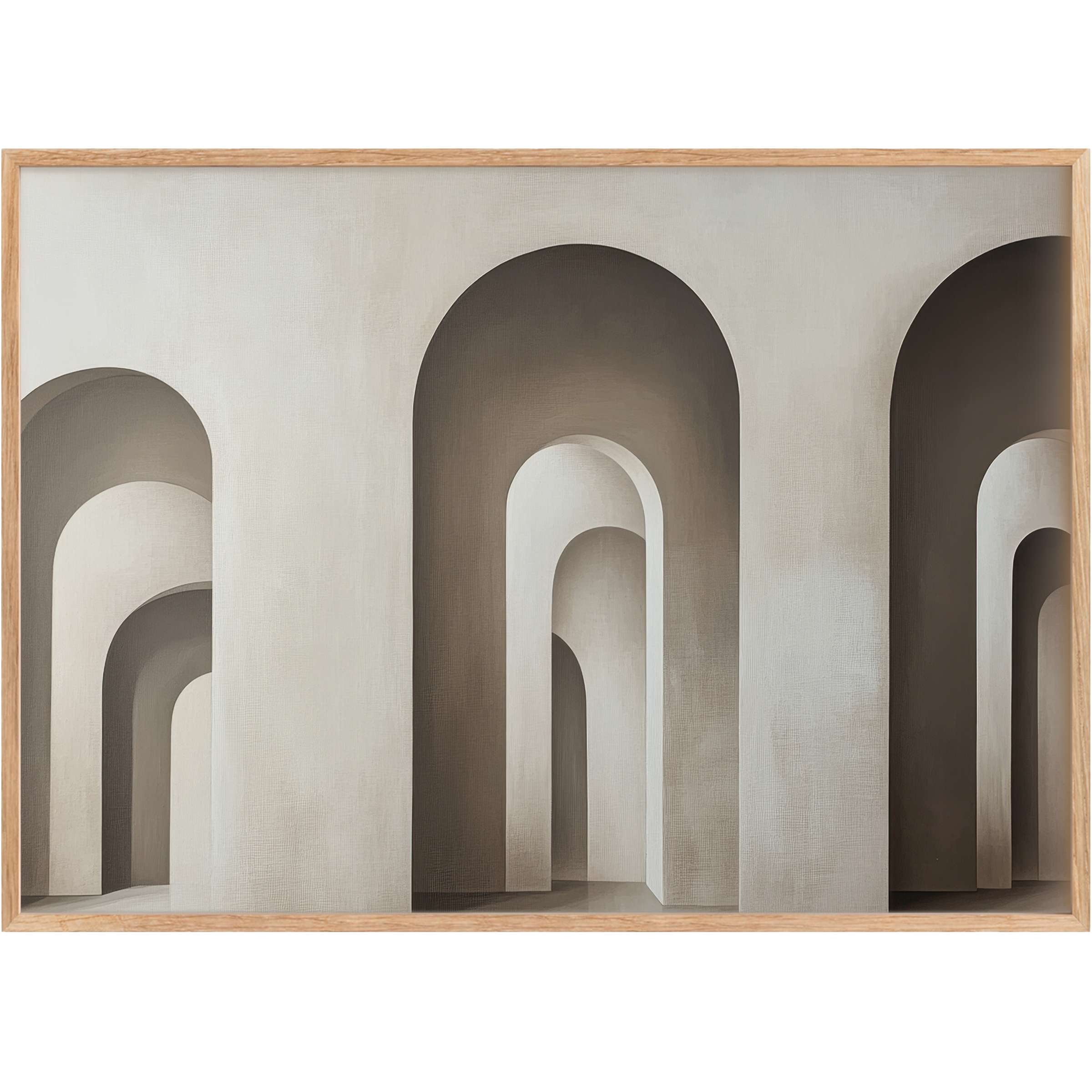 Modern printable wall art with serene architectural arches in soft taupe and cream, creating a calming, sophisticated ambiance