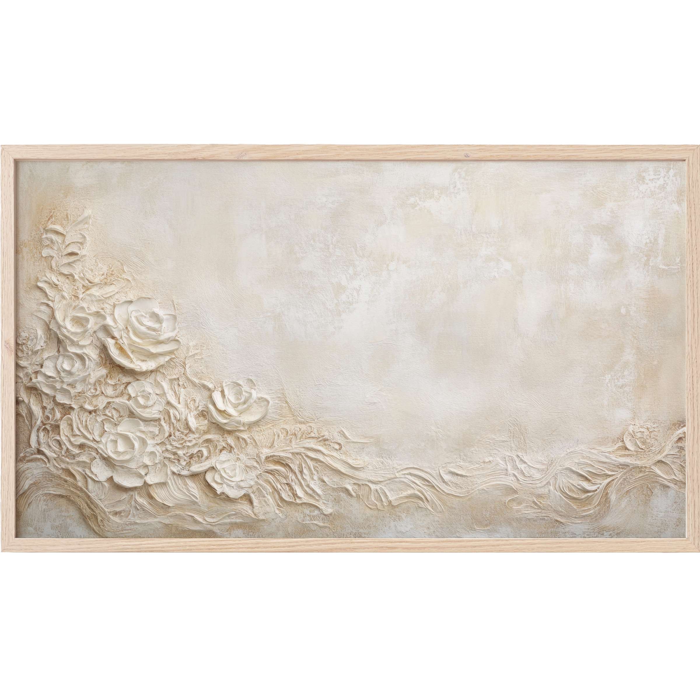 Elegant boho Frame TV Art with textured ivory blooms and soft beige swirls in a modern, serene visual style