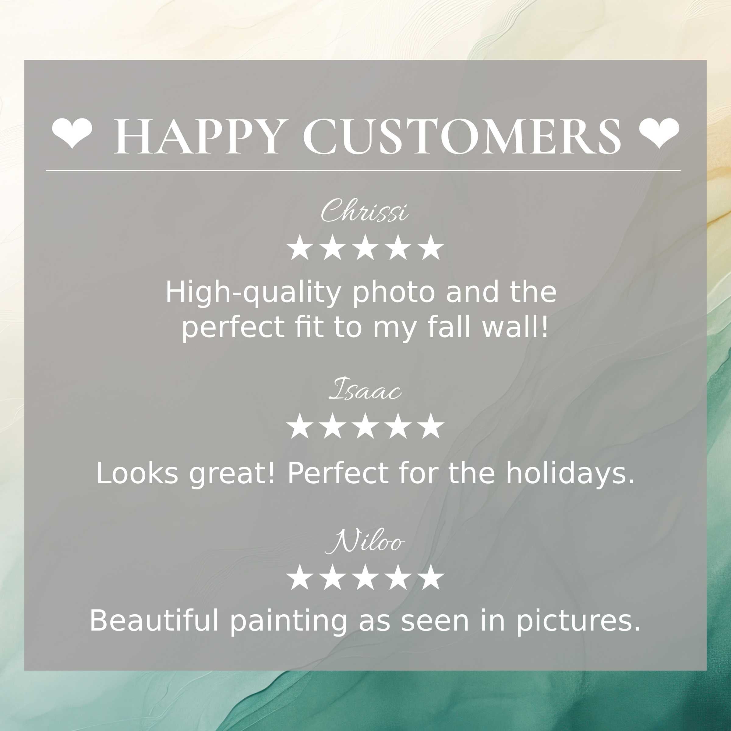 Elegant abstract art for Frame TV with serene sunset hues, showcasing happy customer reviews promoting trust and style