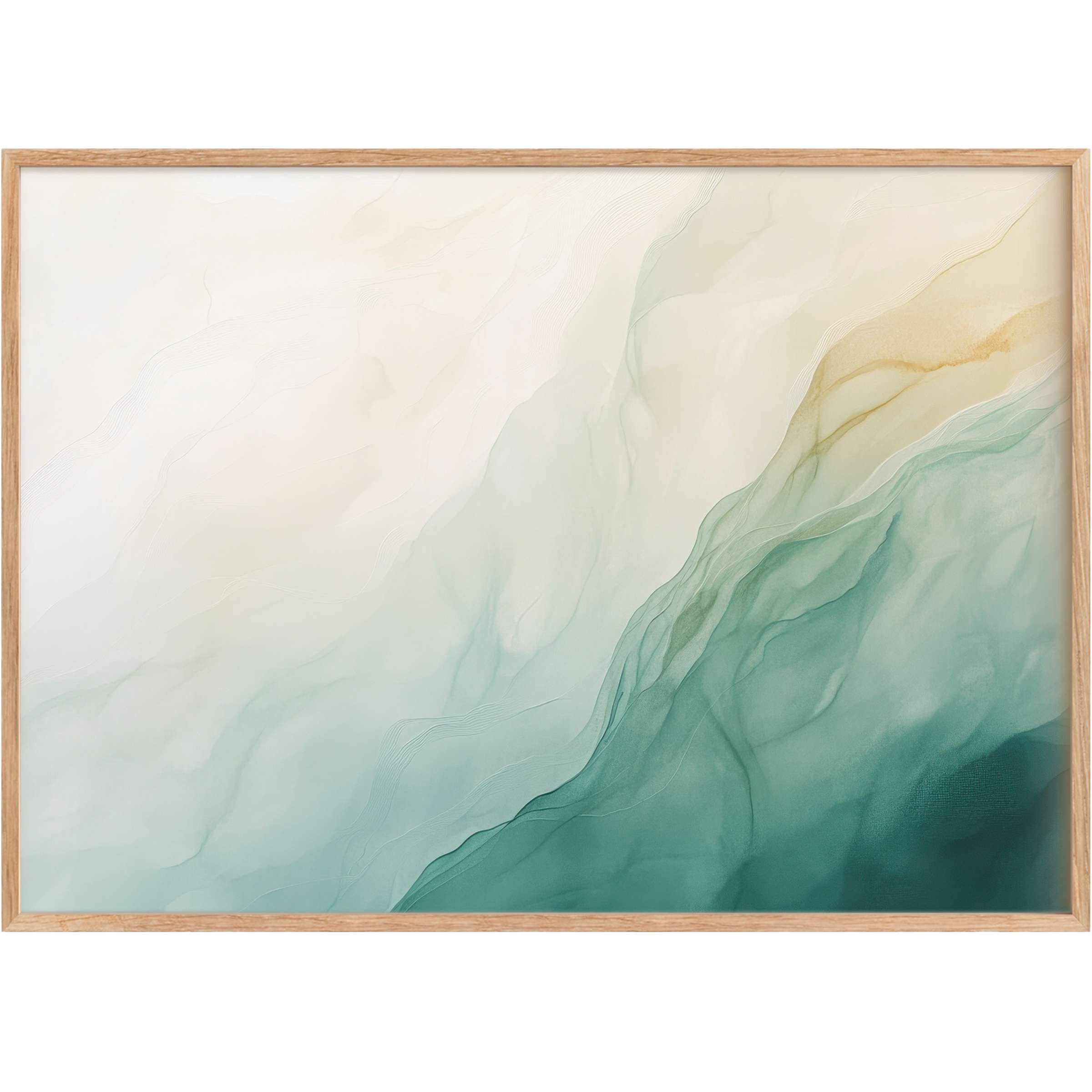 Serene abstract printable wall art blending soft seafoam greens and warm beige, inspiring tranquil, sophisticated interiors