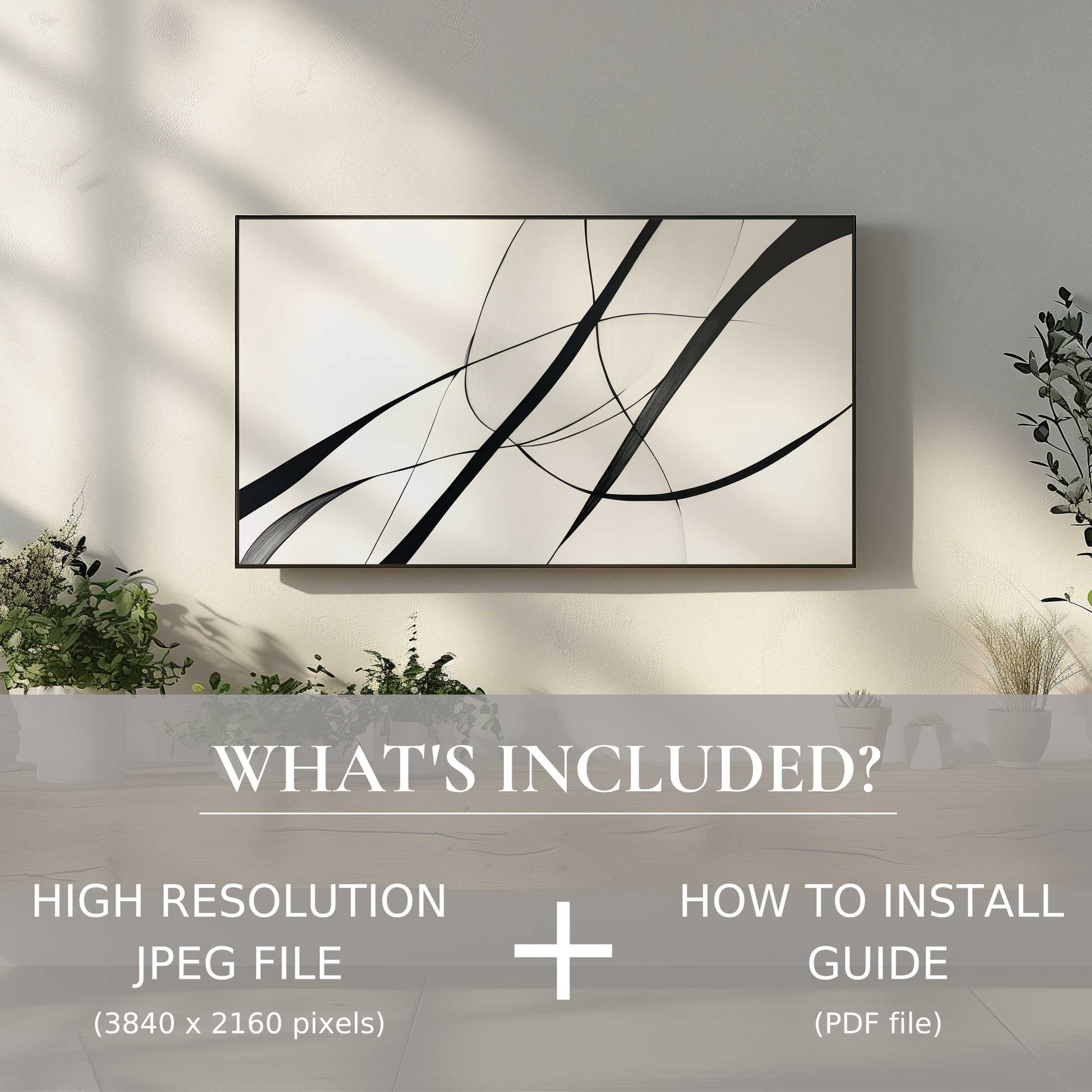 Elegant modern digital TV art download with easy use, enhancing your living space with sleek abstract design