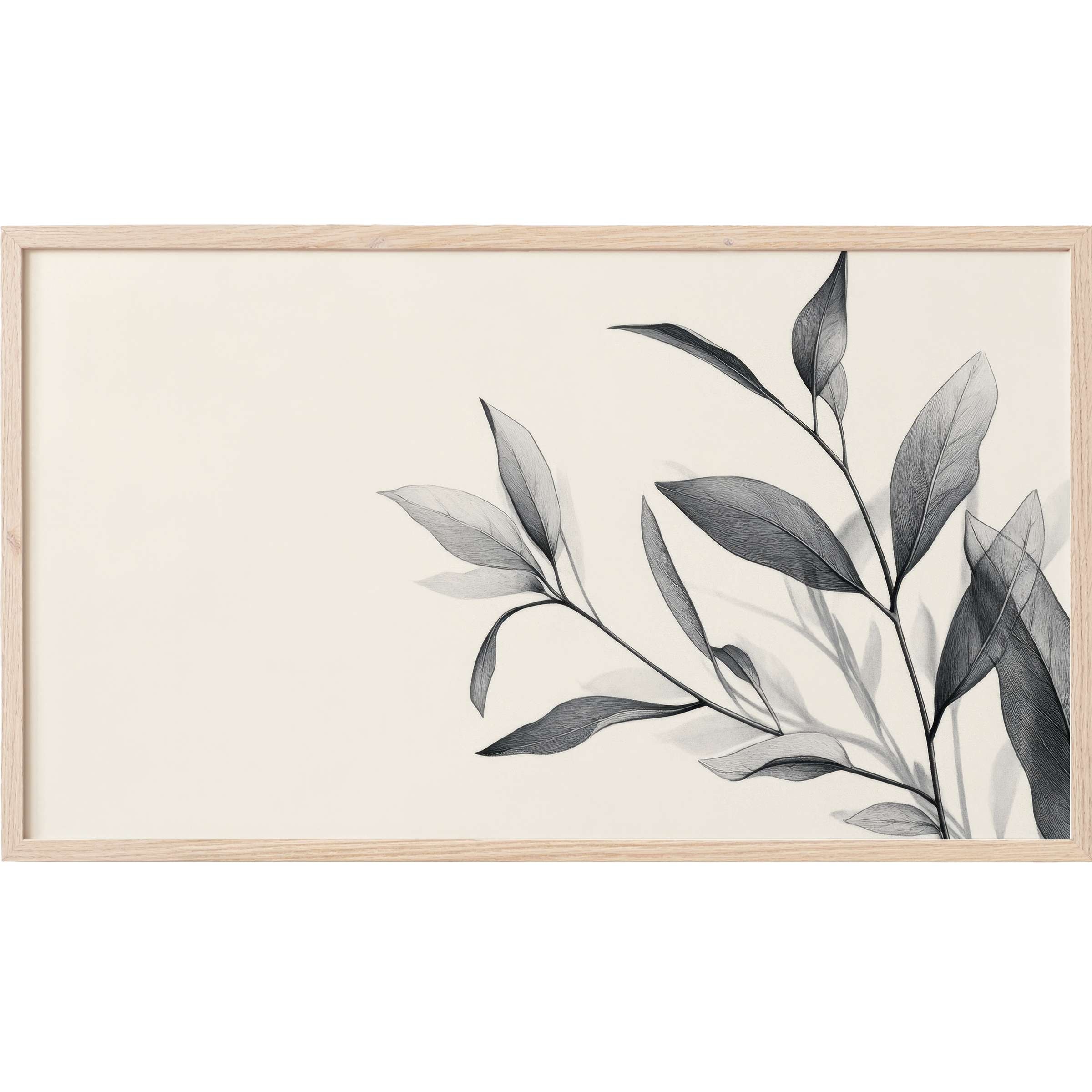 Delicate black and gray leaves on cream backdrop in minimalist style, perfect neutral Frame TV Art for modern interiors