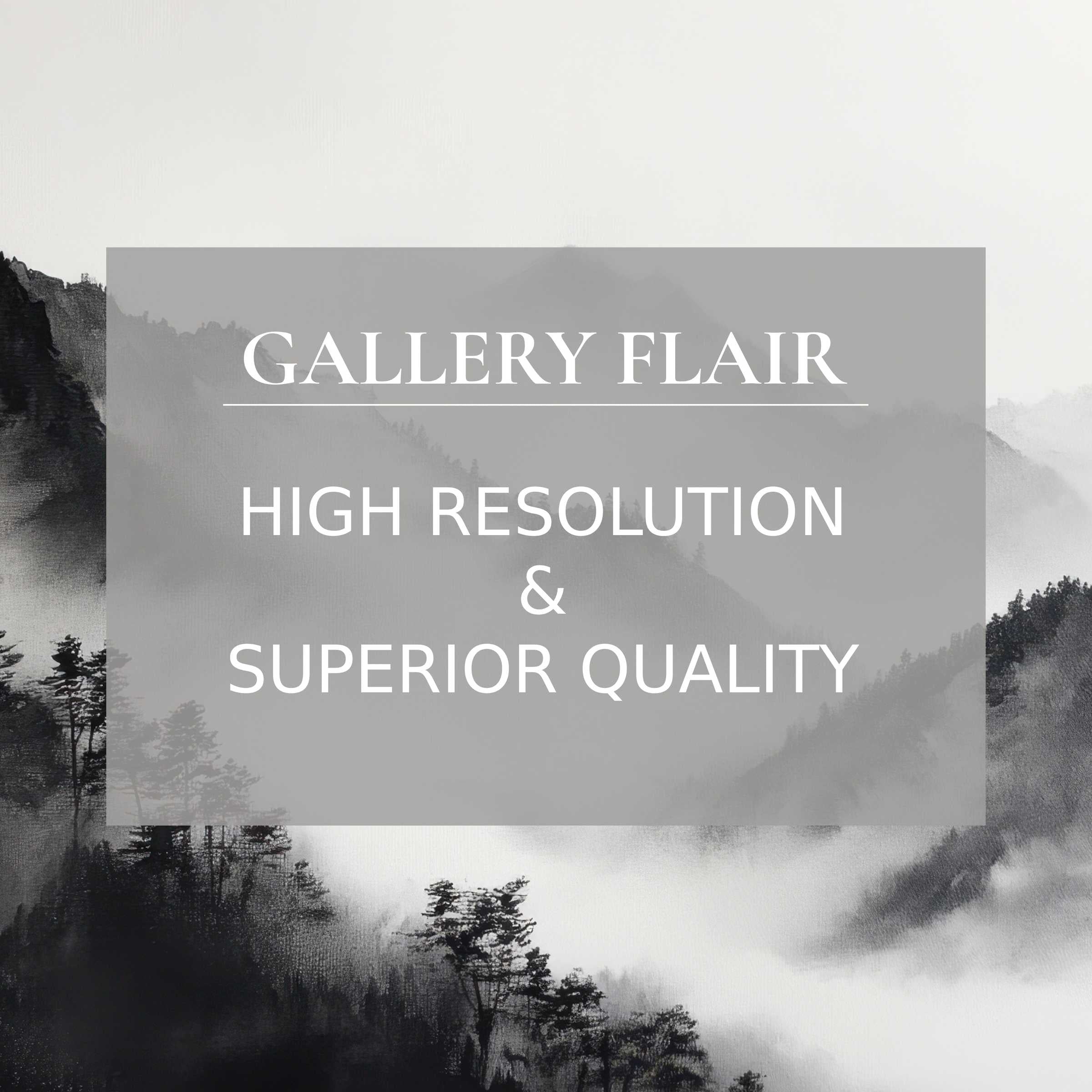 Ethereal black and white printable art with calming misty mountainscape, finely detailed to elevate modern interiors