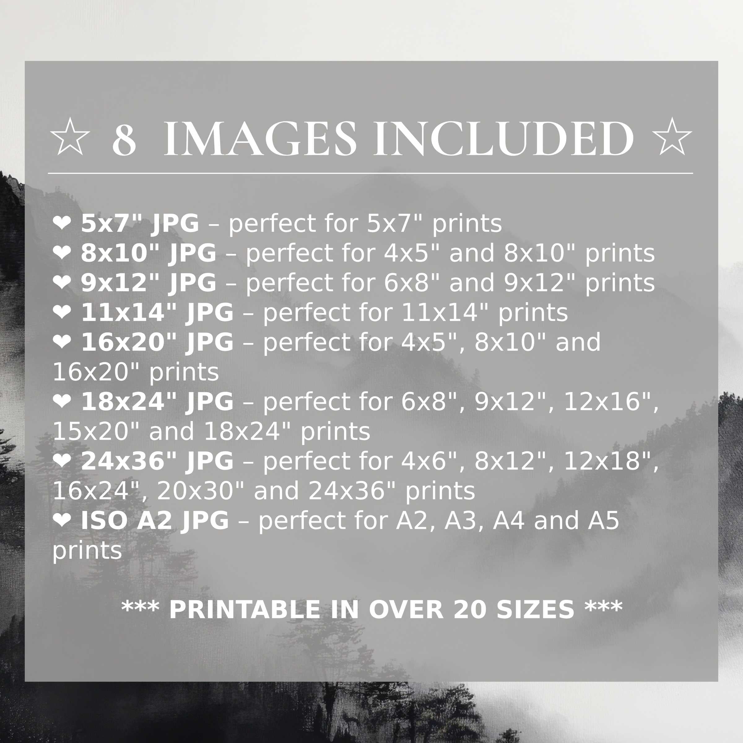 Black and white digital print radiates bold monochrome elegance, enhancing modern interiors with 8 high-quality sizes included