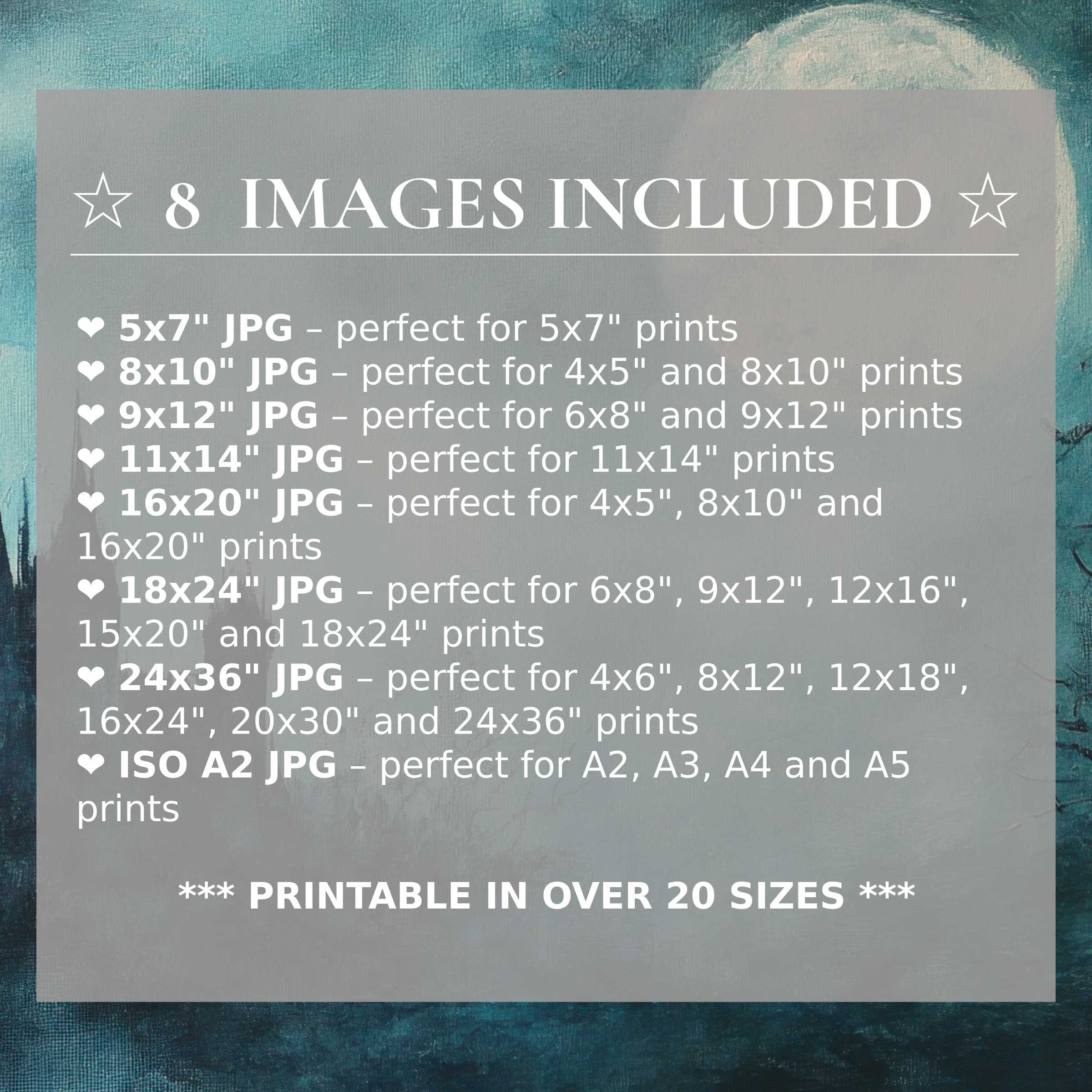 Halloween digital print featuring radiant orange and deep teal hues, elevating modern interiors with timeless style; includes 8 high-quality sizes in one download