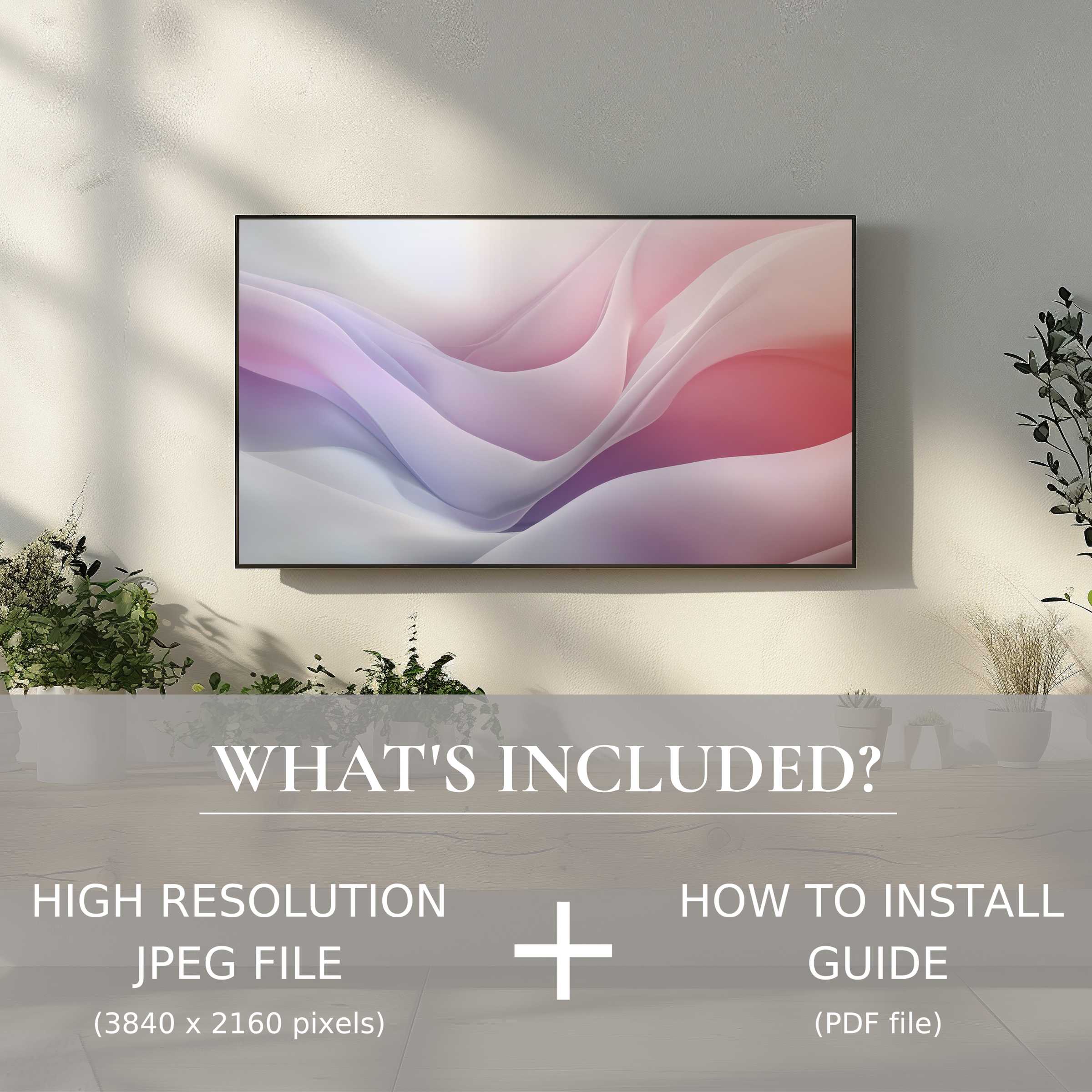 Elegant abstract digital TV art download with easy use, enhancing modern living spaces with soft flowing hues