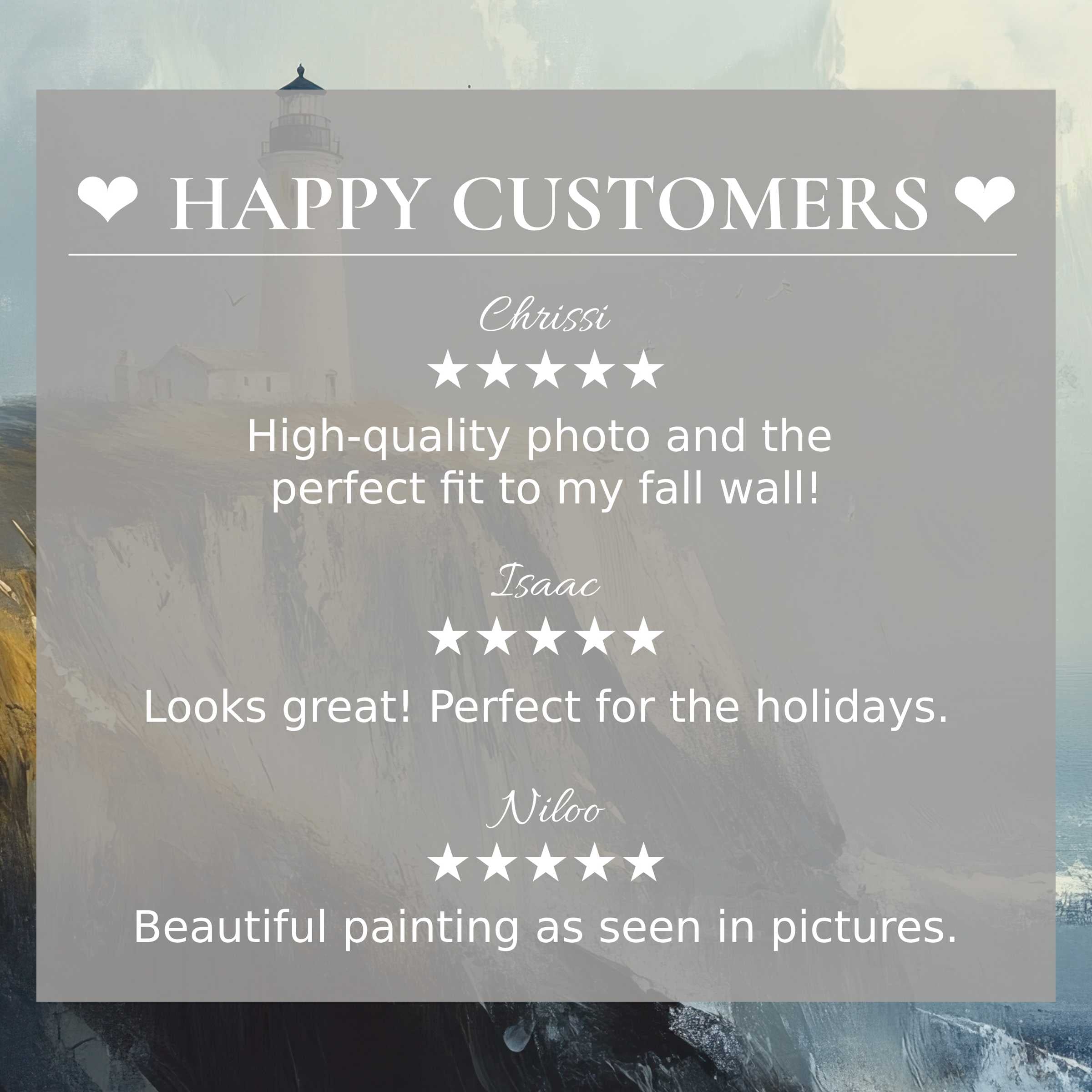 Beach art for Frame TV with abstract lighthouse background, showcasing elegant style and happy customer reviews