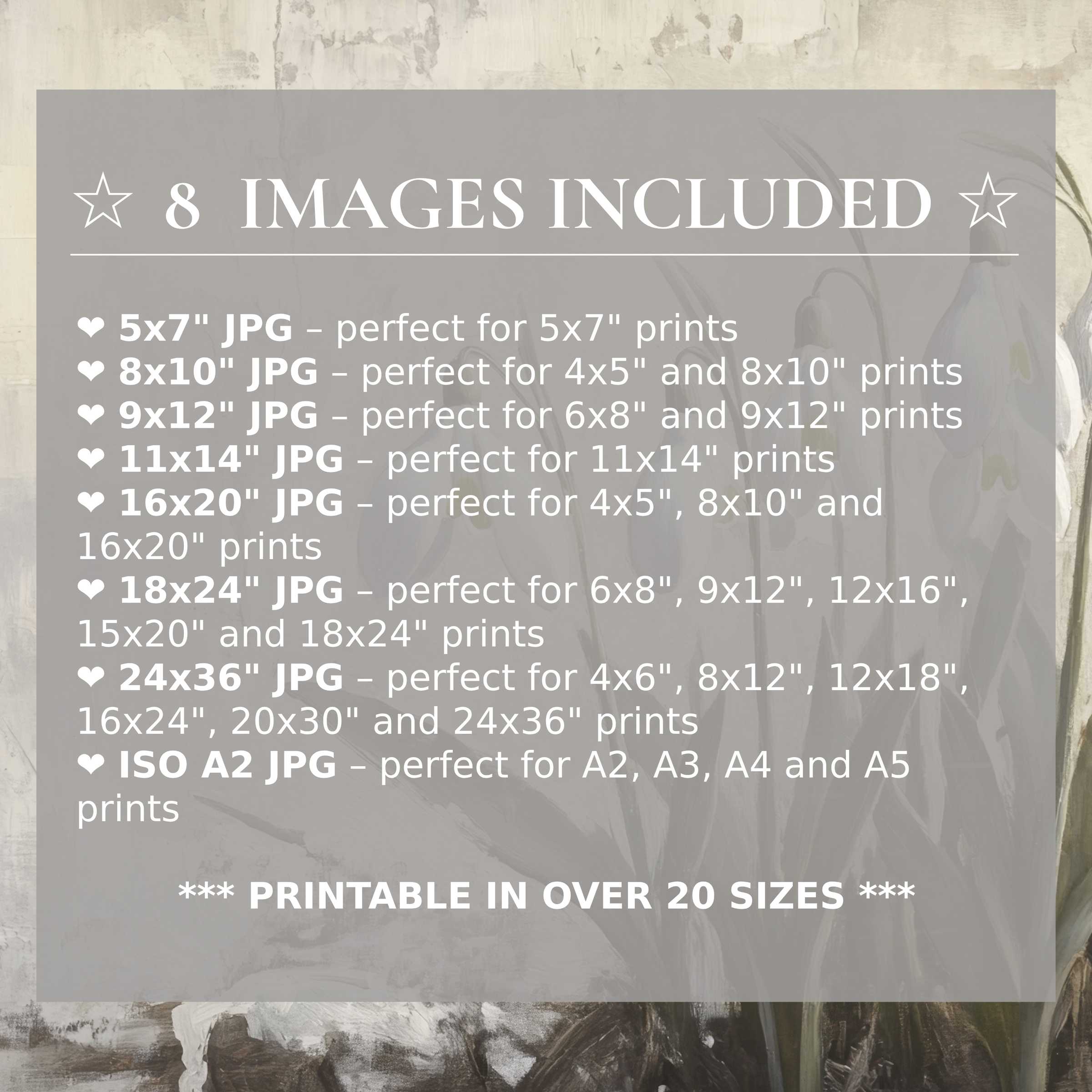 Botanical digital print in soothing neutrals and soft grays, radiating calm elegance; includes 8 high-quality sizes to effortlessly elevate modern interiors with versatile style