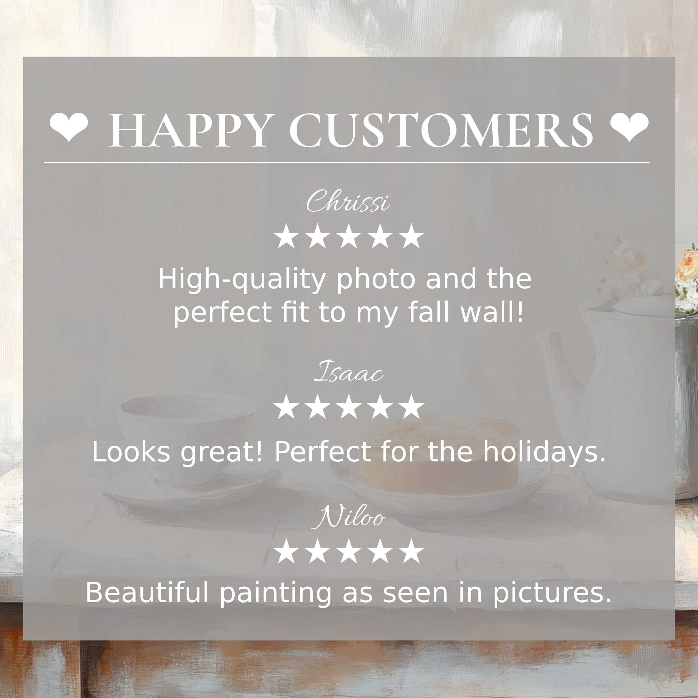 Farmhouse art for Frame TV with abstract neutral tones, showing happy customer reviews and elegant style trust