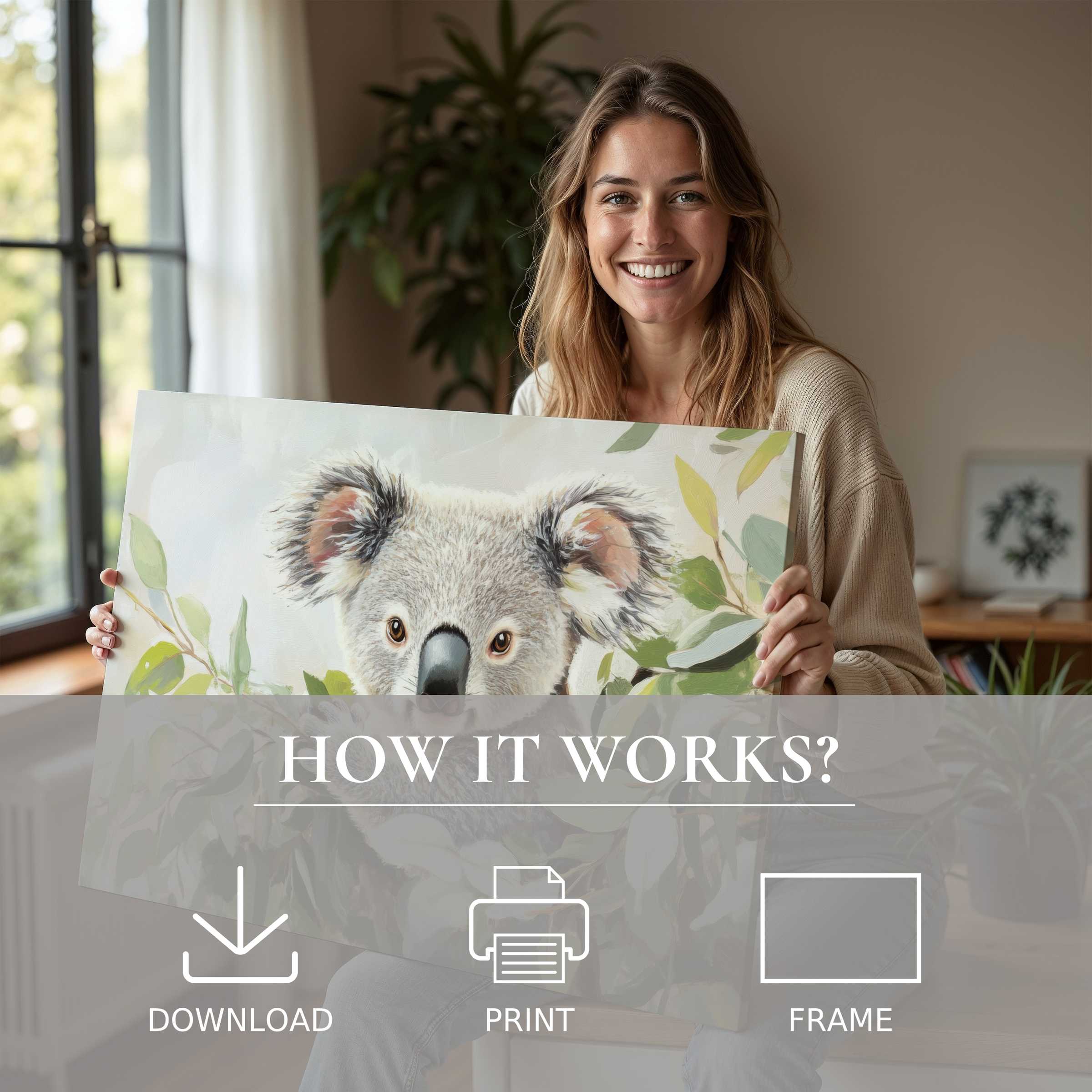 A serene moment radiates joy in a modern space, where nursery digital art print enriches home warmth with effortless elegance