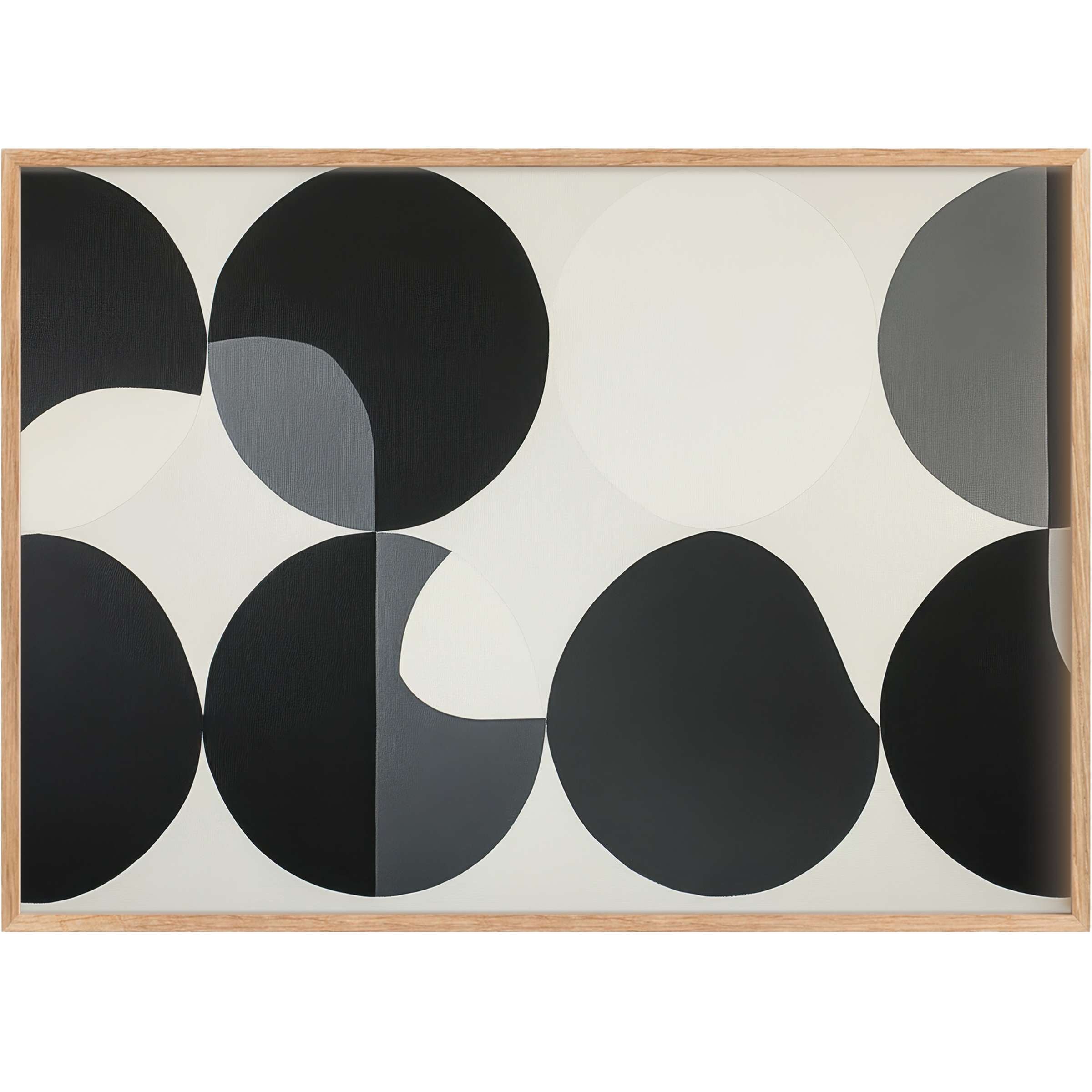 Minimalist printable wall art featuring bold black and gray circles on soft white, evoking a serene, modern ambiance