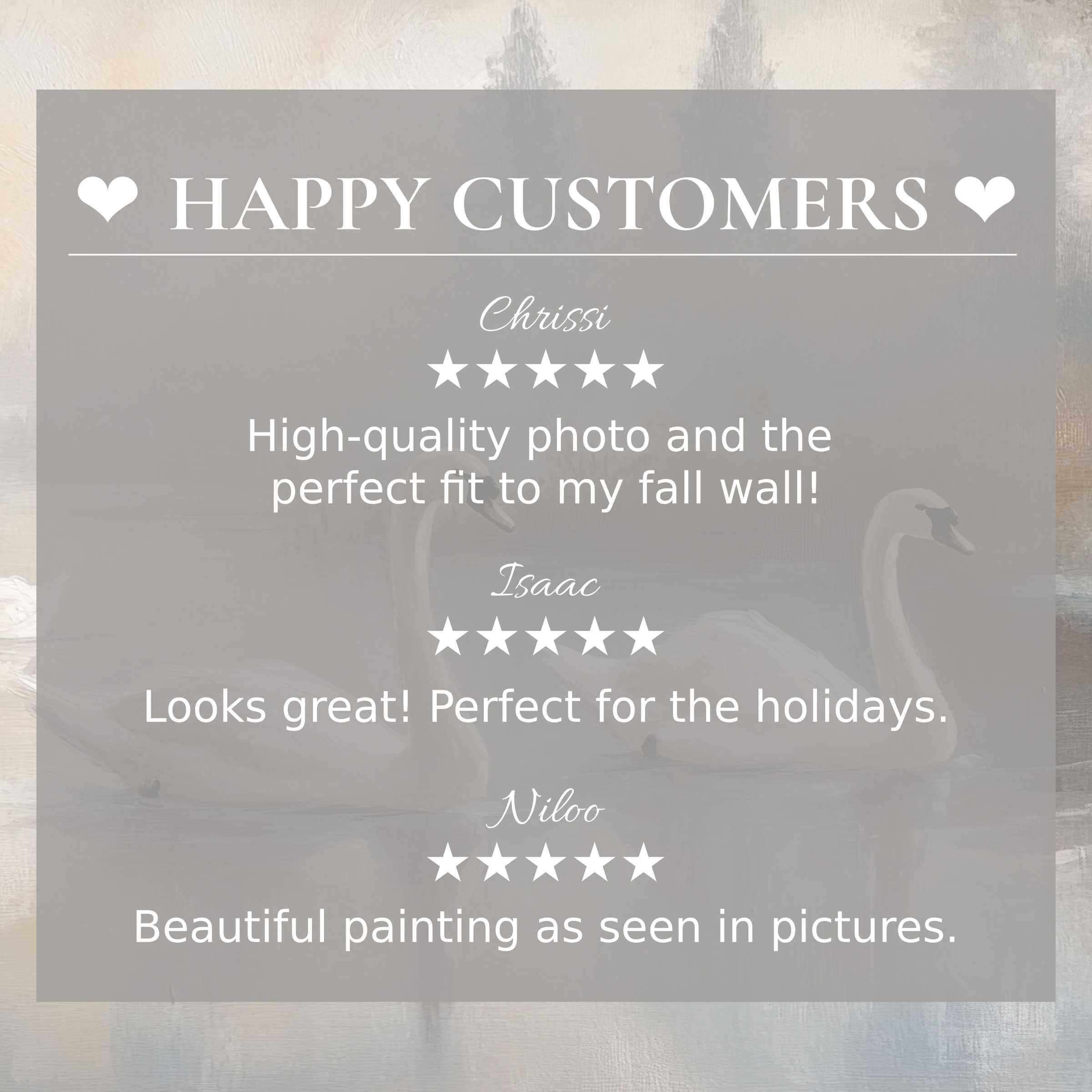 Elegant vintage art for Frame TV with swan motif, showcasing happy customer reviews that inspire trust and style