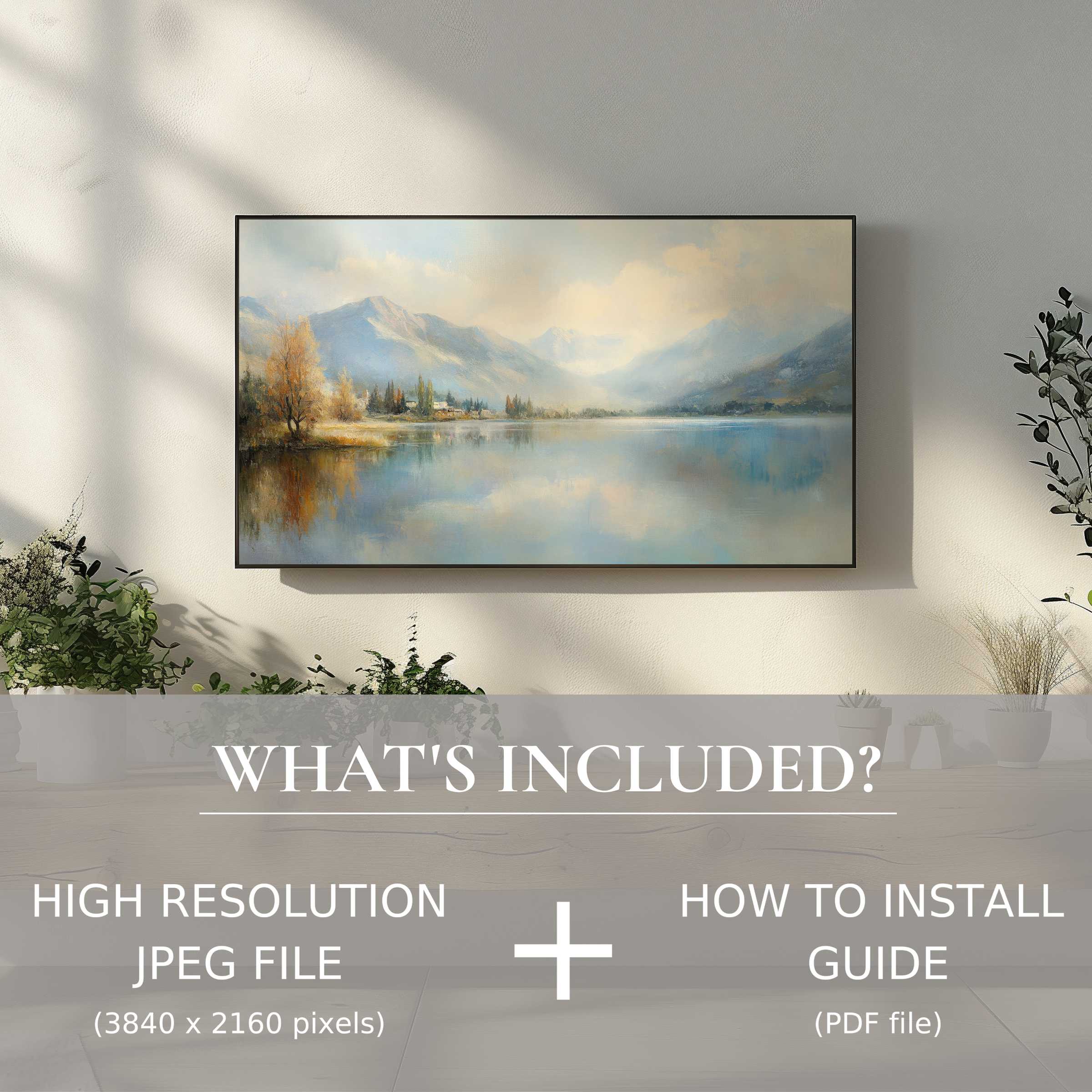 Elegant landscape digital TV art download enhances serene living spaces with easy digital use and high-resolution charm