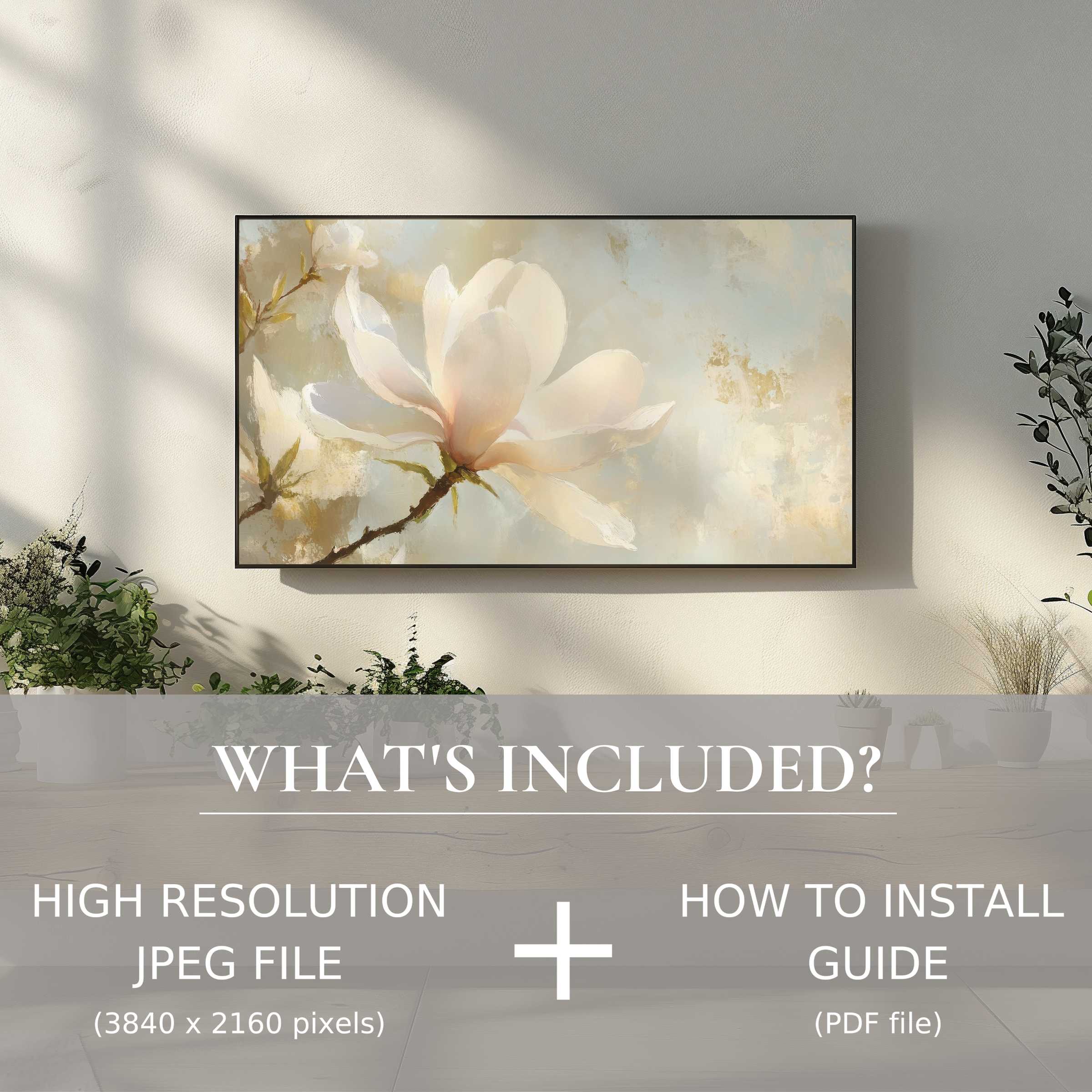 Elegant spring digital TV art download with easy use, enhancing serene living spaces with refined floral beauty