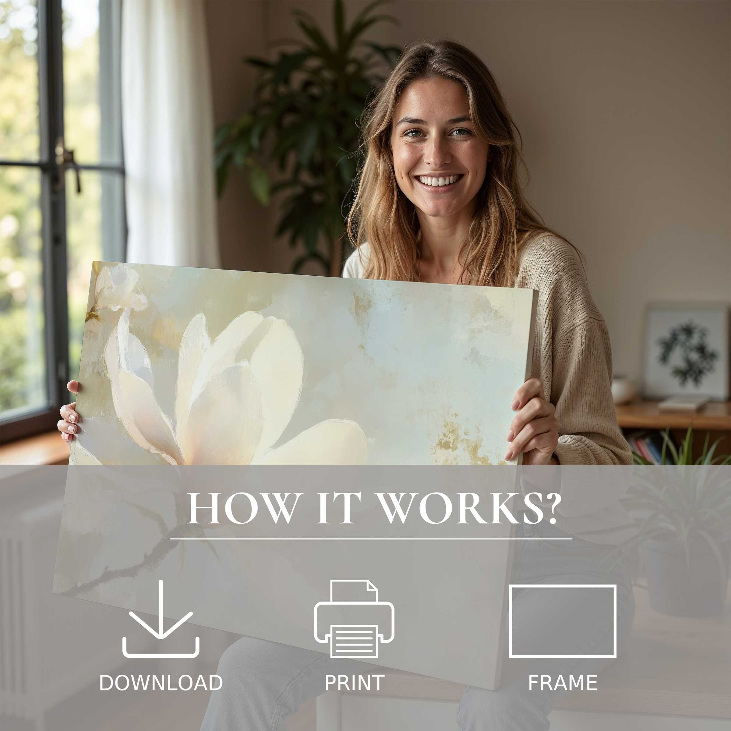 Graceful spring digital art print brightens a modern home, inspiring joy and effortless elegance through soulful connection with art