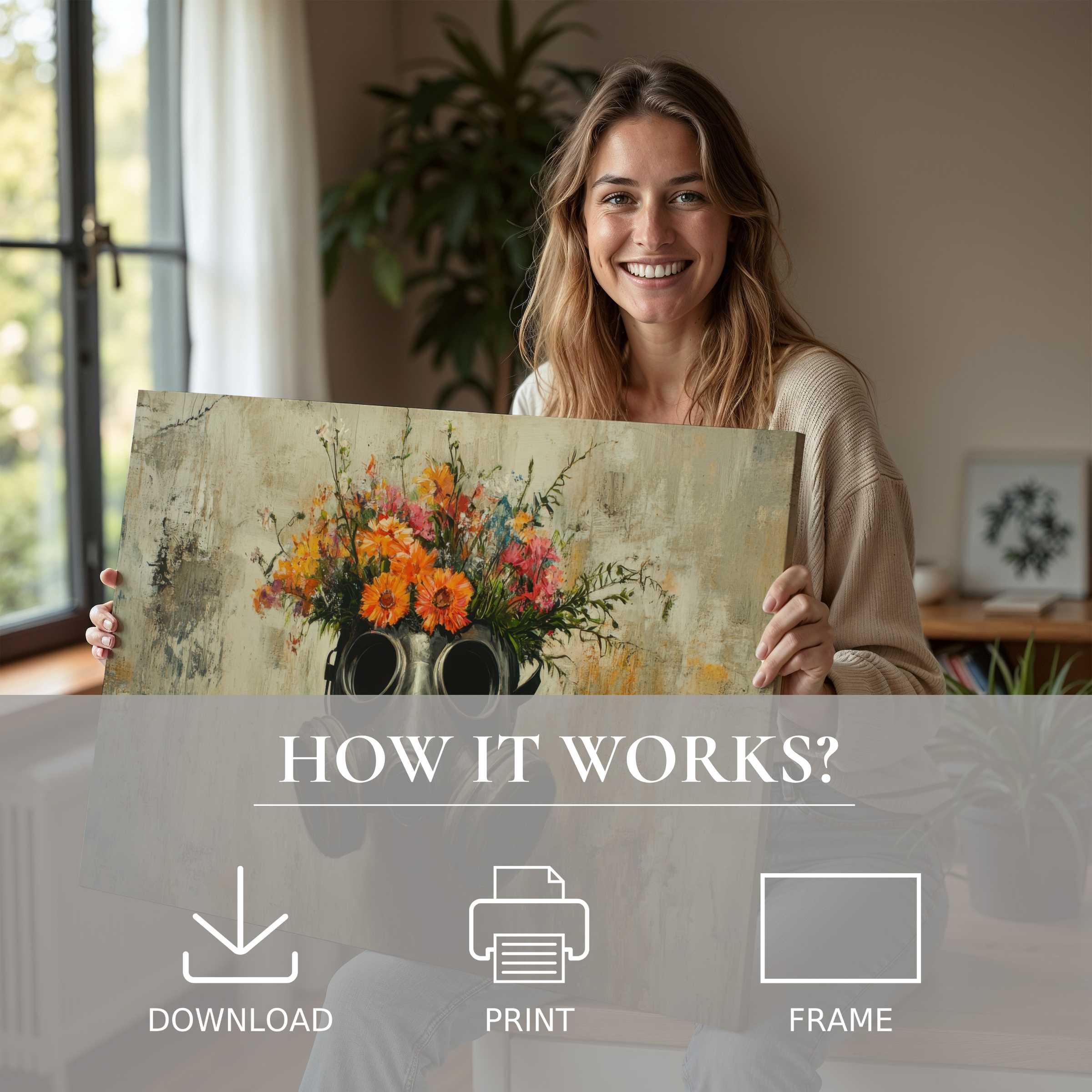 Radiating warmth and joy, this street art digital art print enriches modern living spaces with effortless beauty and heartfelt connection