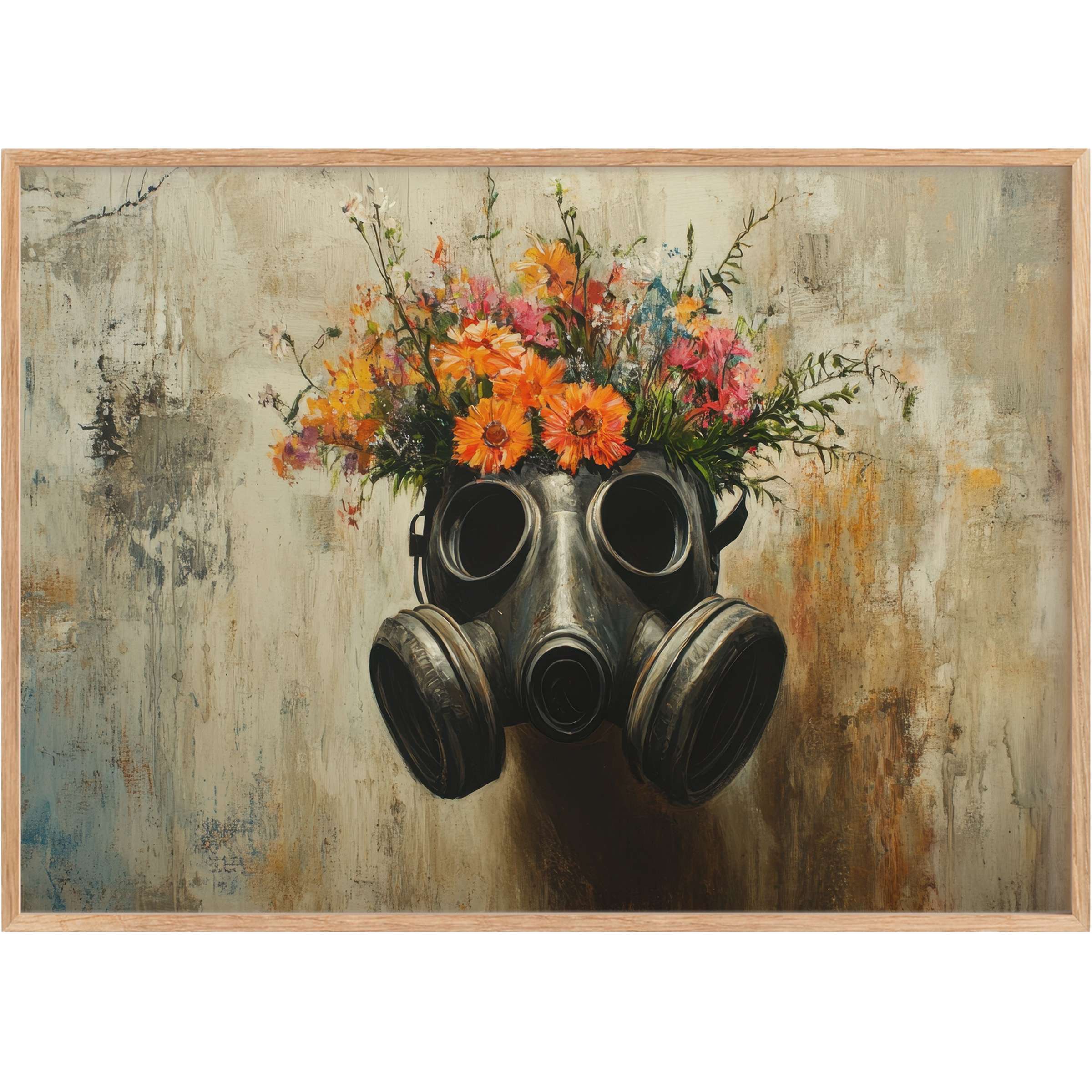 Bold street art printable wall art blending industrial grays with vibrant orange blooms, evoking resilience and creative energy
