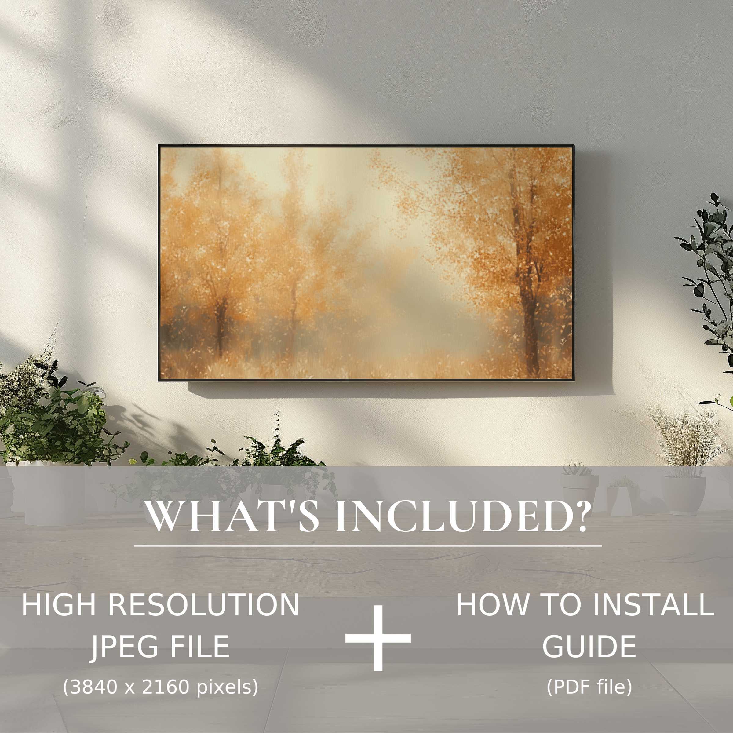 Elegant fall digital TV art download enhances your stylish living space with easy digital use and warm autumnal hues