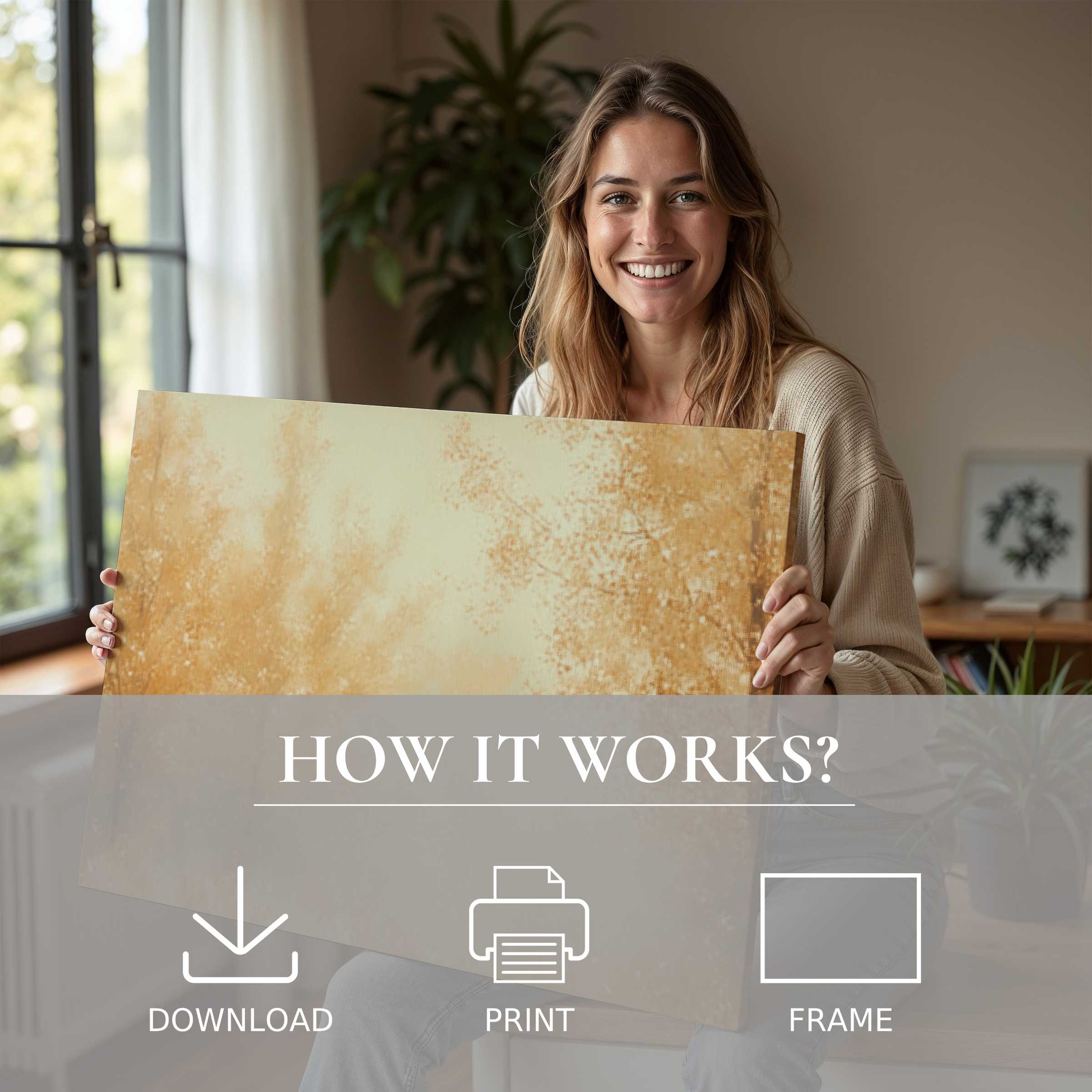 A serene moment in a stylish home reveals the warm glow of fall digital art print, inviting effortless joy and connection