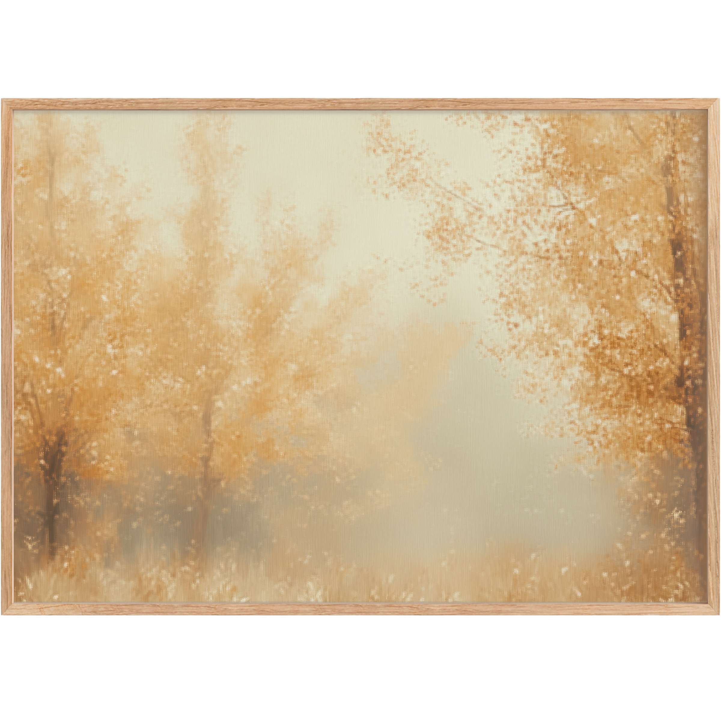 Serene fall printable wall art featuring soft golden hues and misty textures, evoking warmth and tranquil autumn elegance
