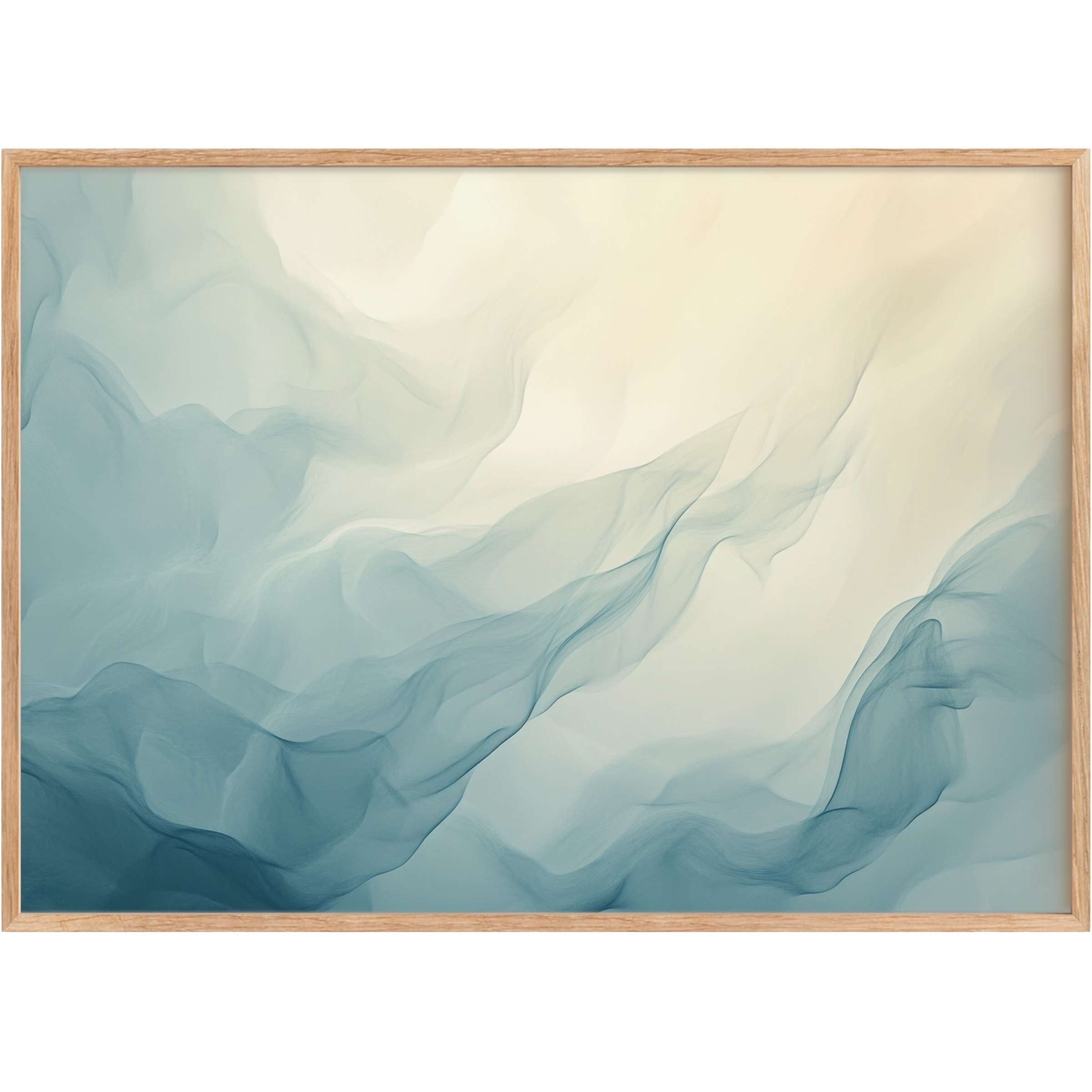 Serene abstract printable wall art in soft blues and creamy whites, evoking a calming, airy ambiance for refined interiors