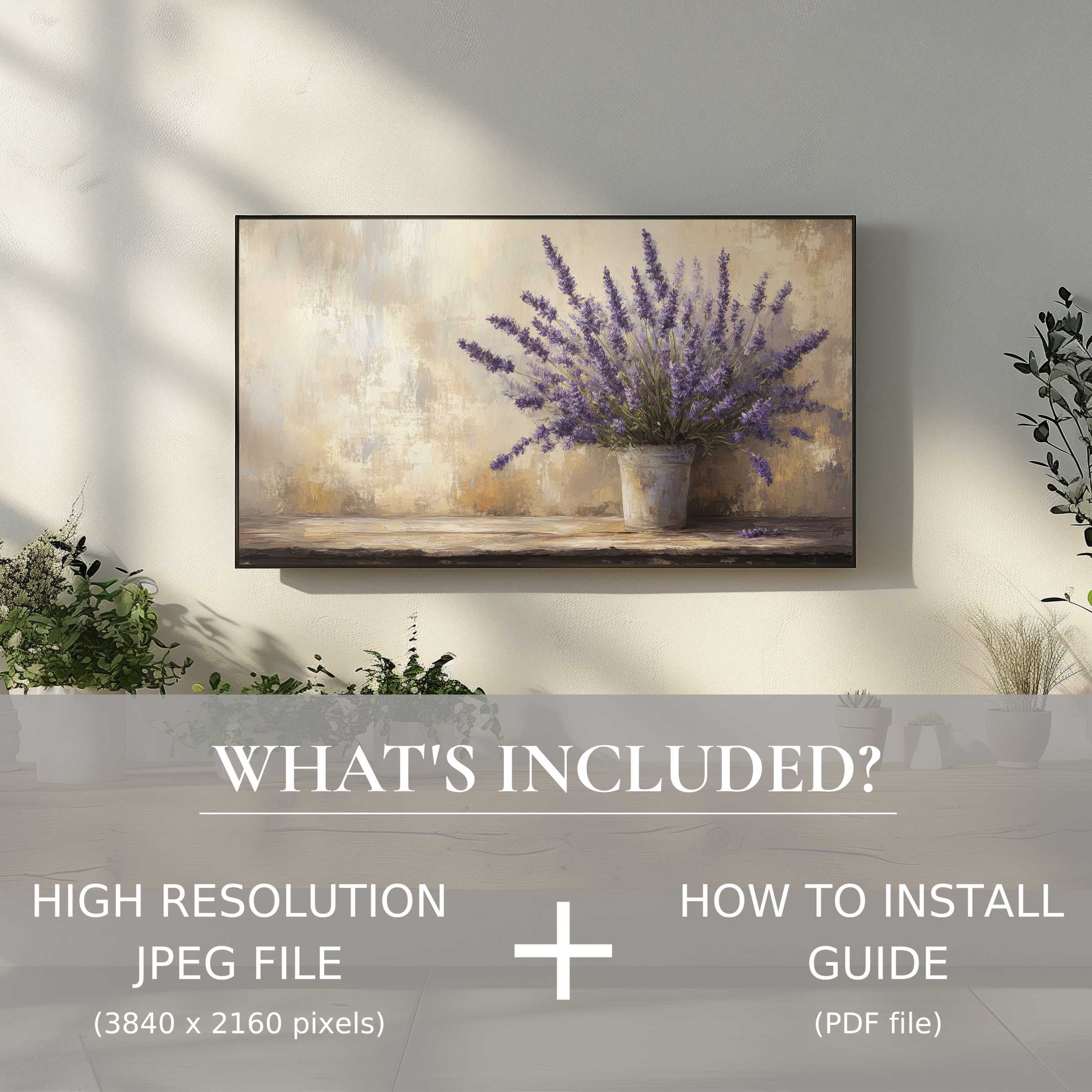Elegant farmhouse digital TV art download with easy use, enhancing your living space with timeless botanical charm