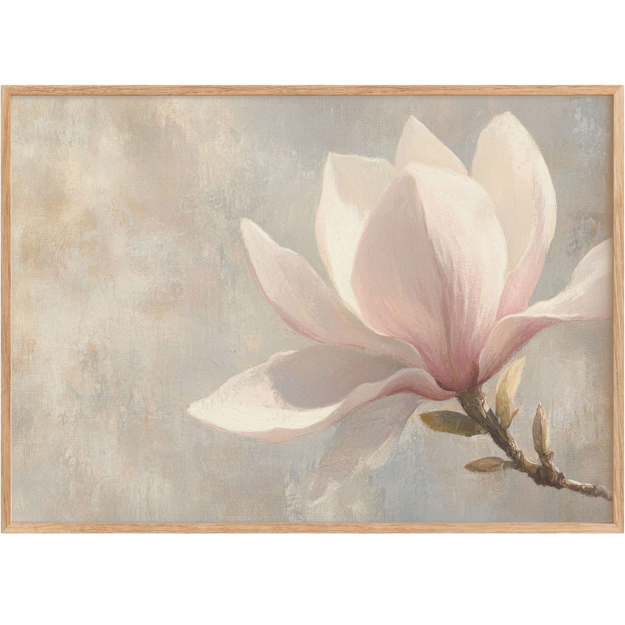 Elegant spring printable wall art featuring a soft blush magnolia bloom, evoking a calming, refined atmosphere in muted pastels