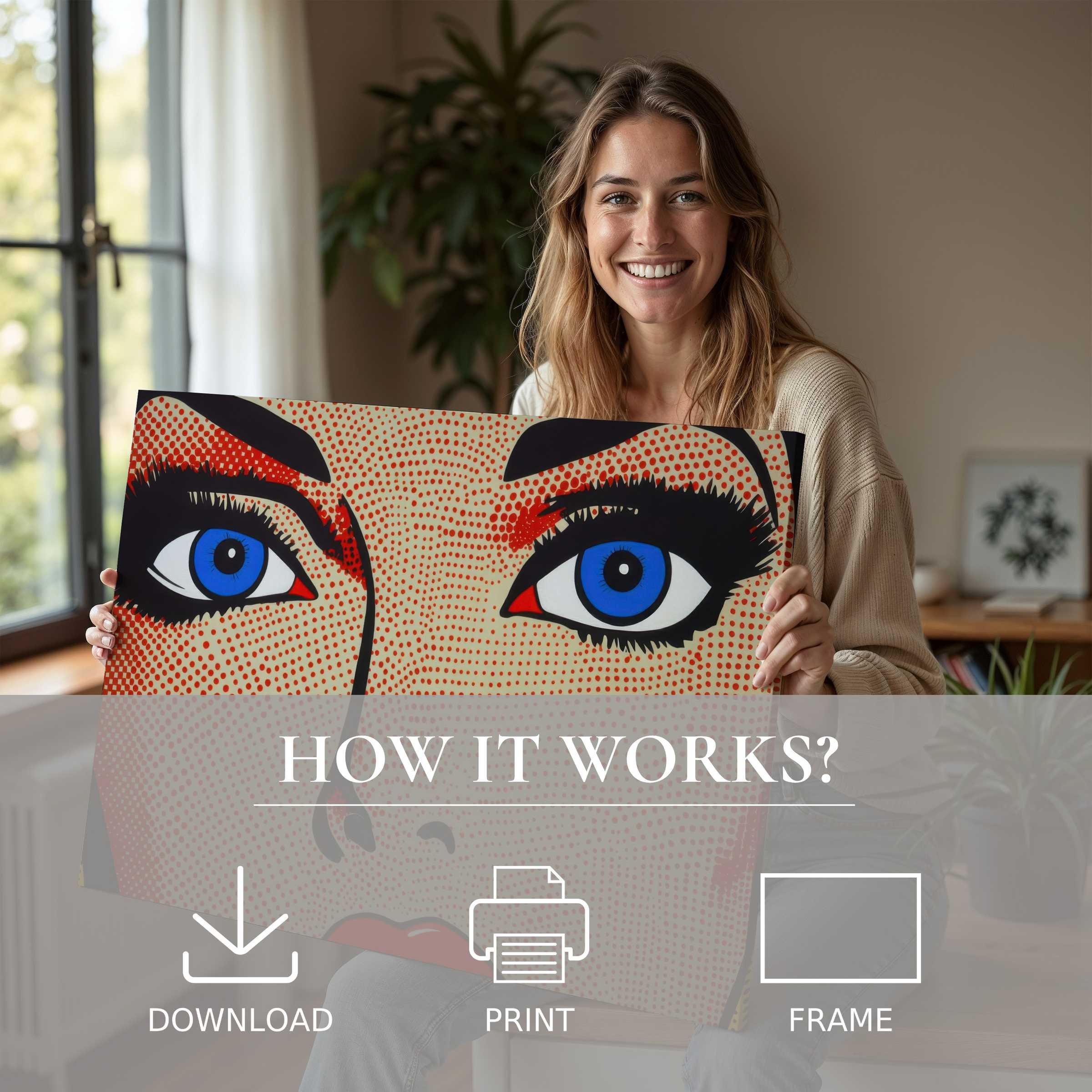 A serene moment of connection and joy as vibrant pop art digital art print enriches a stylish modern home