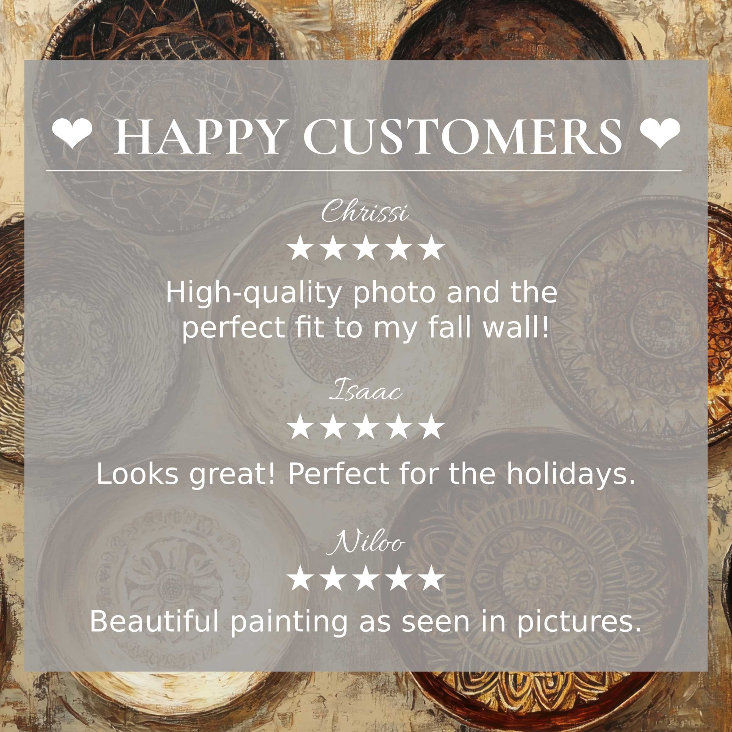 Boho art for Frame TV with abstract sunset colors, highlighting happy customer reviews and elegant design trust
