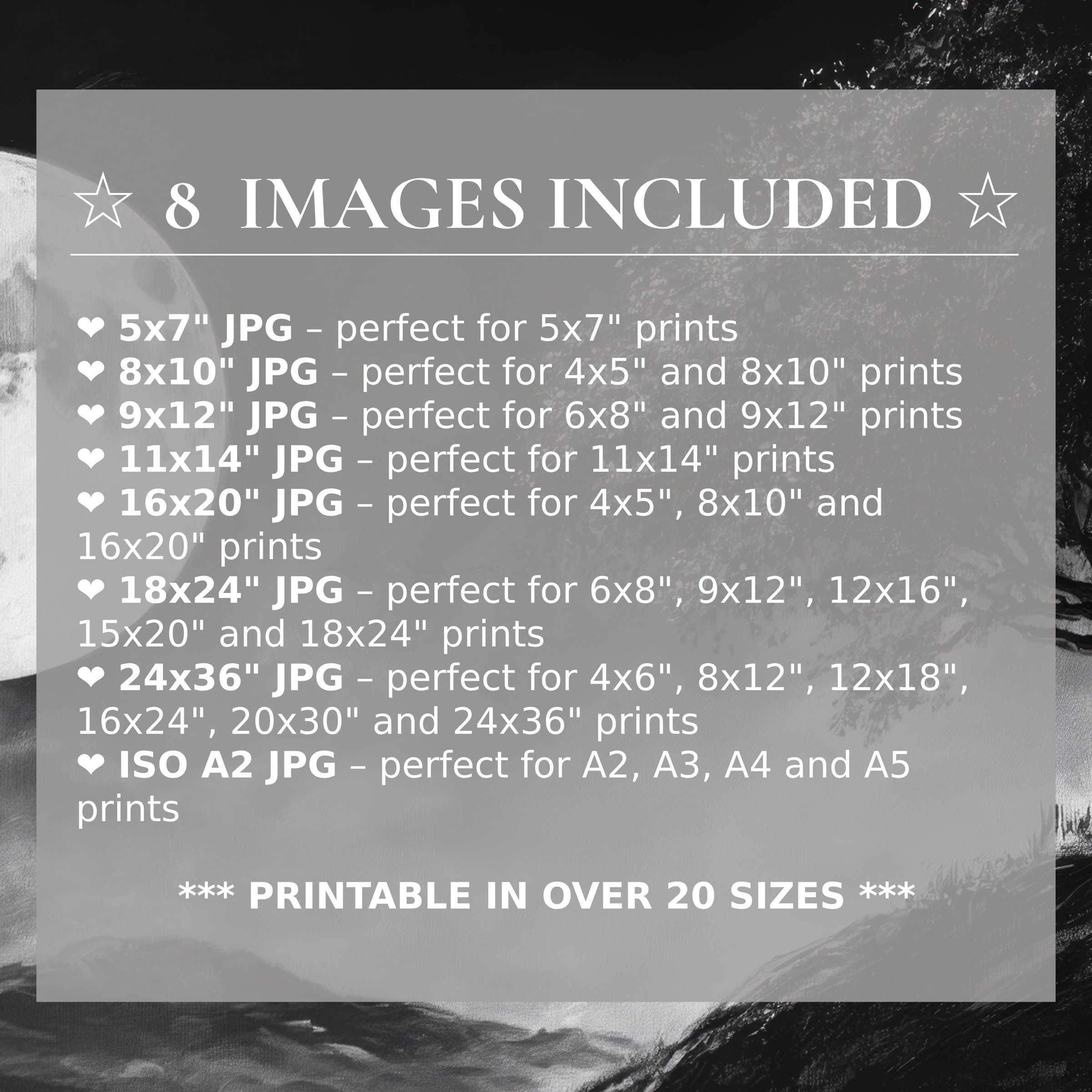 Black and white digital print exudes bold, timeless contrast and calm, radiant textures, elevating modern interiors with 8 included deluxe sizes