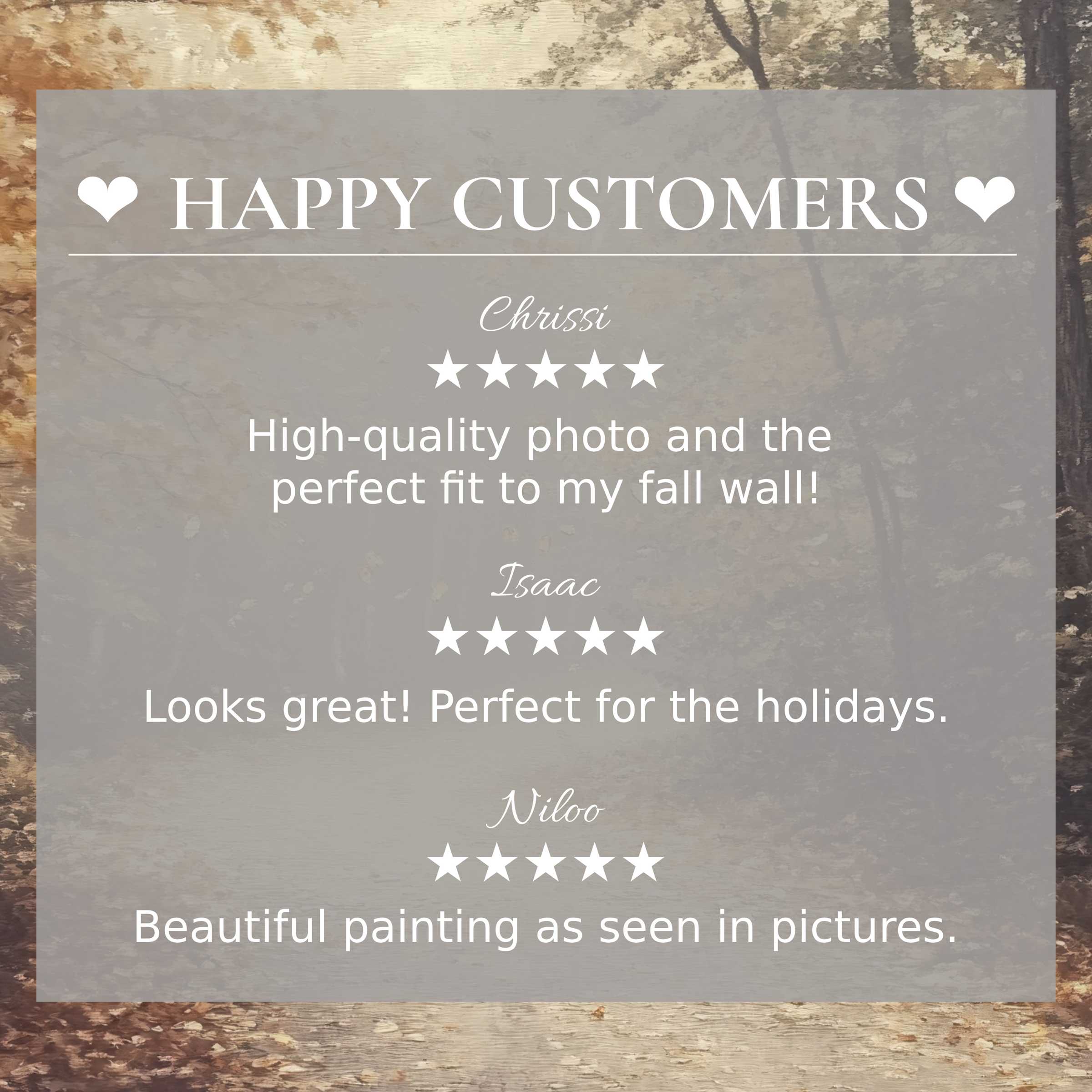 Elegant fall art for Frame TV with abstract earth tones, showcasing happy customers and trusted positive reviews