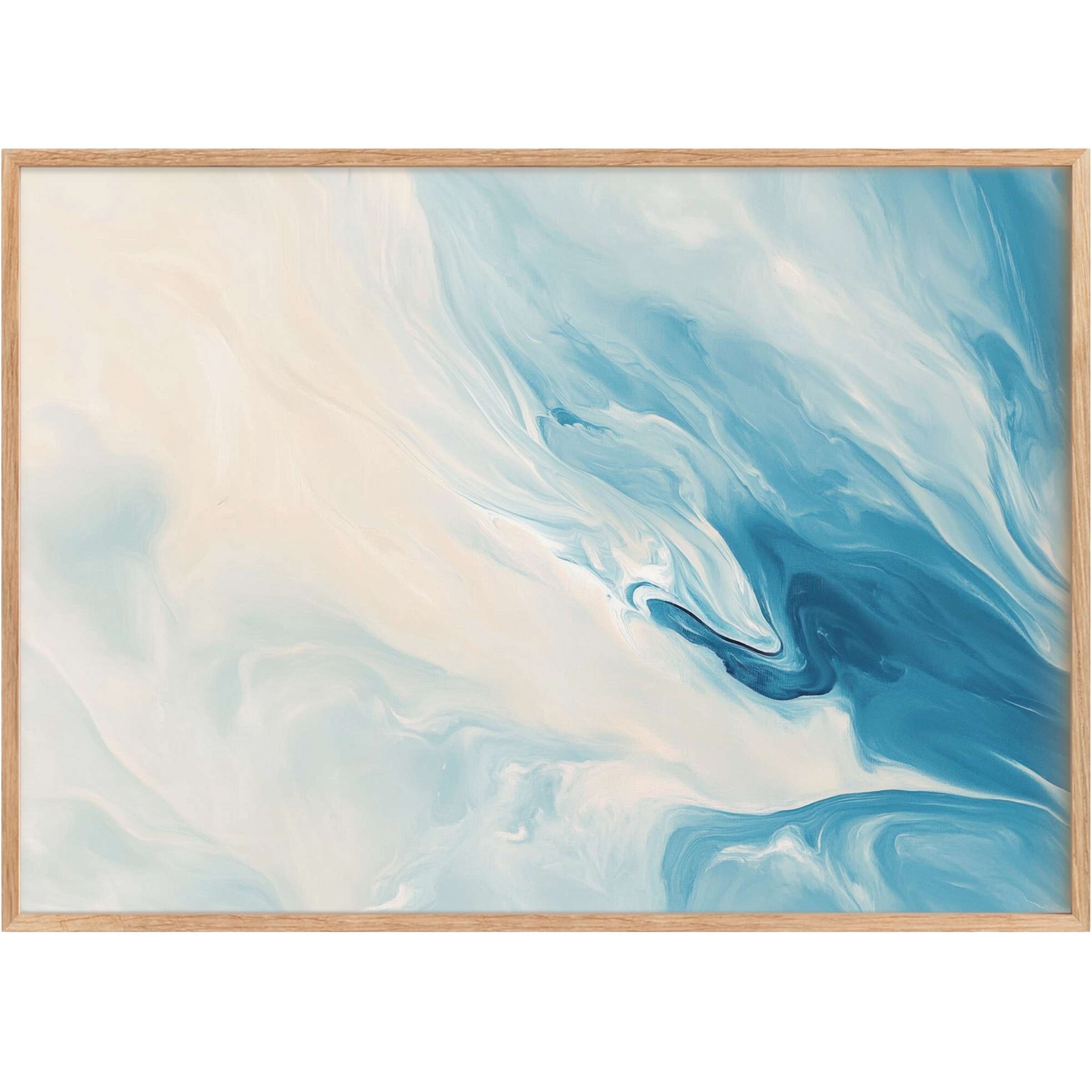 Serene abstract printable wall art in soft blues and creamy whites, evoking a calming, airy atmosphere for refined interiors