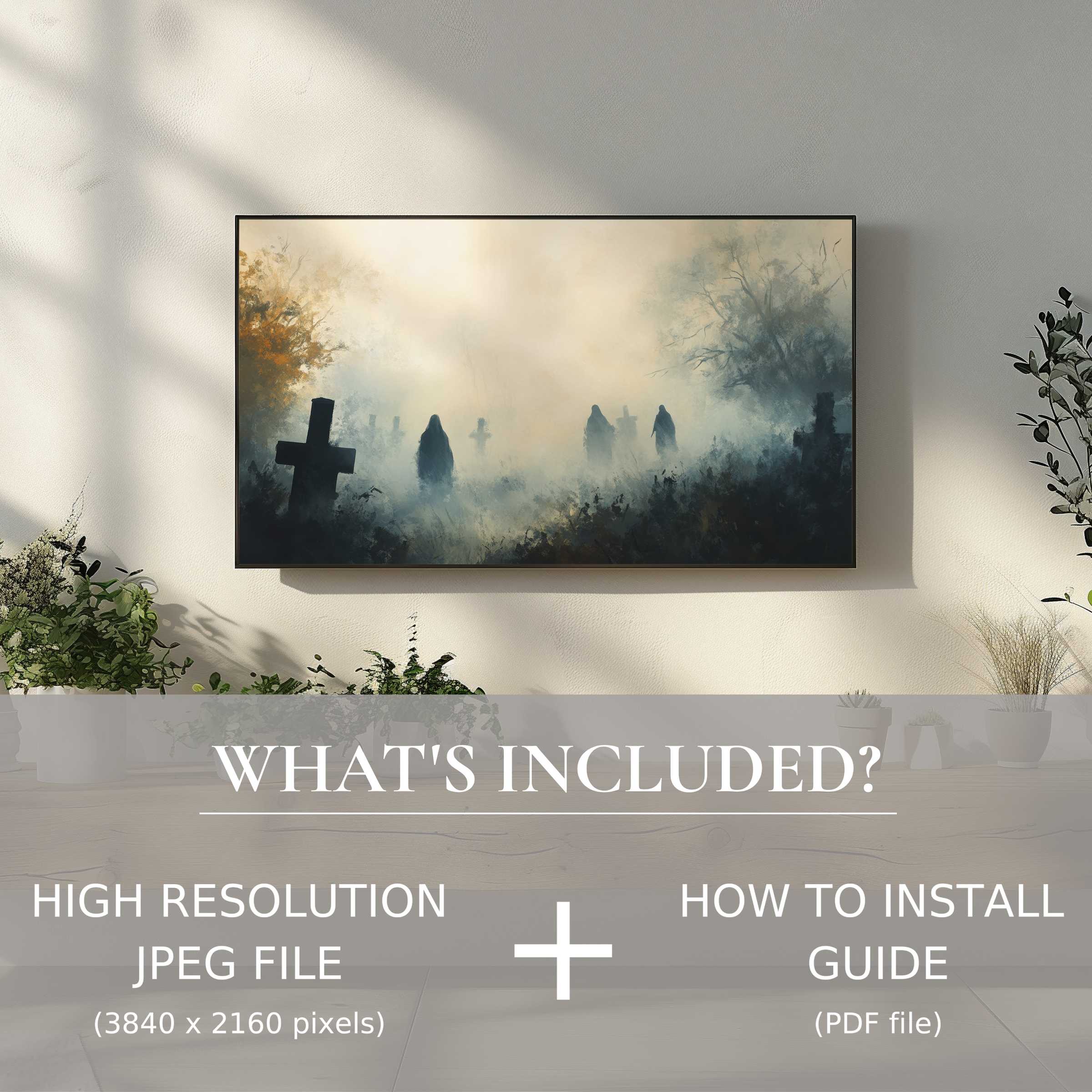 Elegant Halloween digital TV art download enhances living spaces with easy, high-res digital use and haunting ambiance