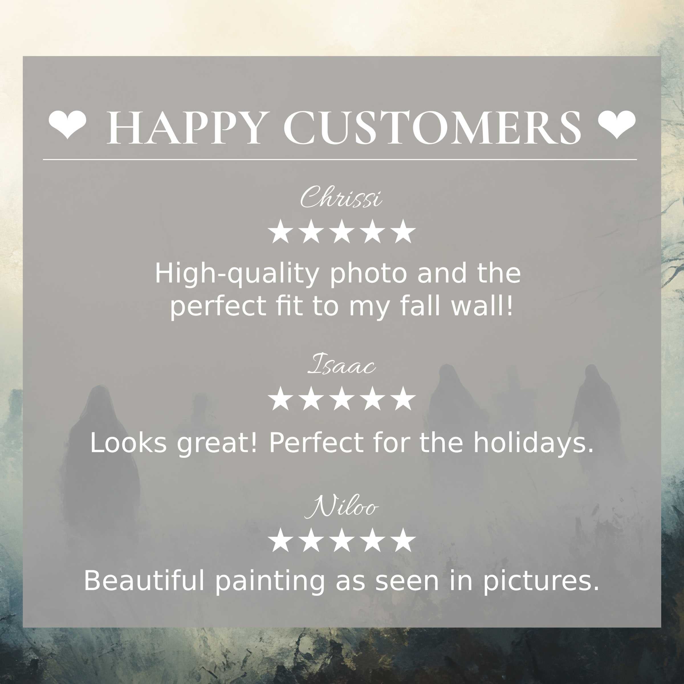 Elegant halloween art for Frame TV with misty graveyard background; happy customer reviews build trust and style appeal