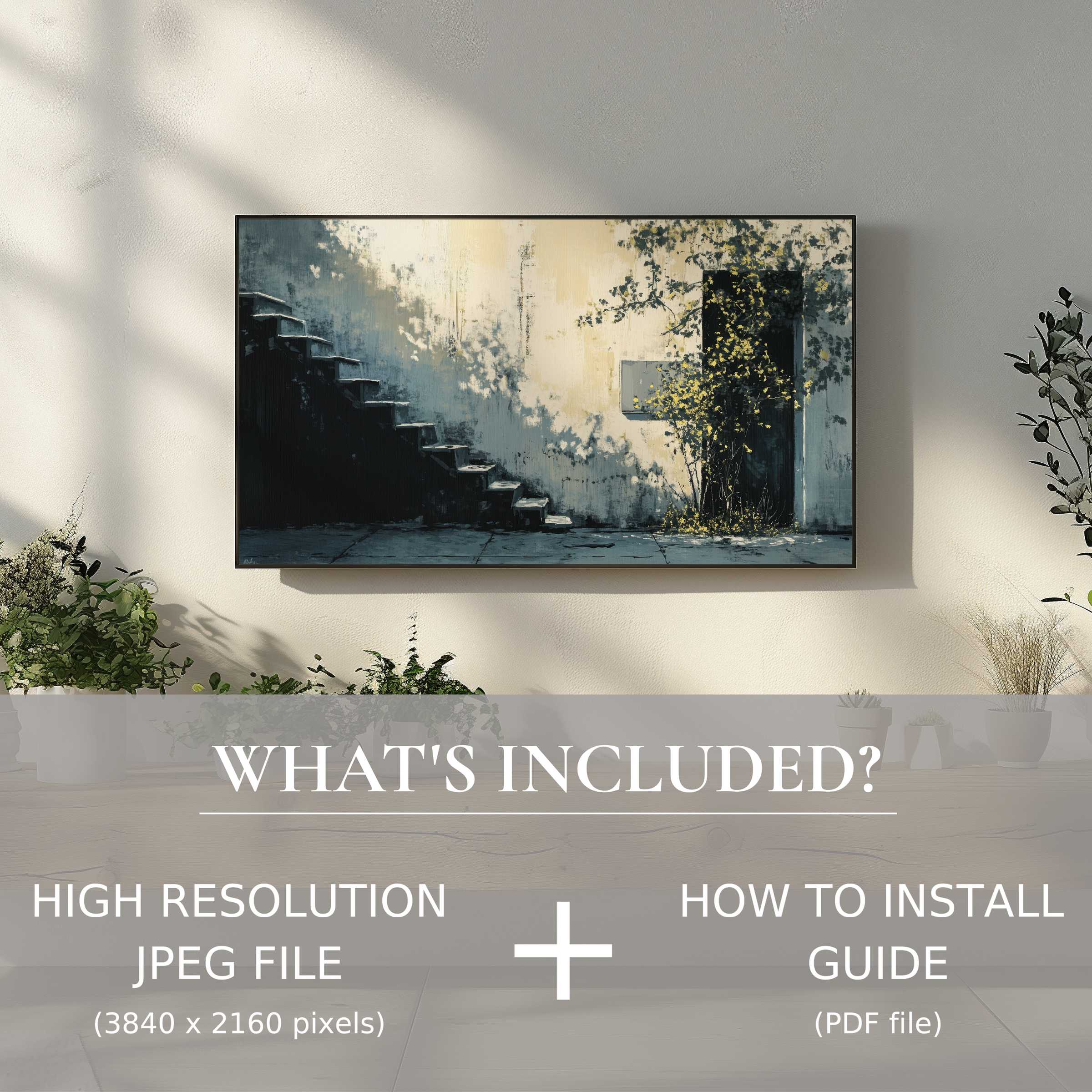 Elegant urban digital TV art download adds depth and style, perfect for easy digital use to elevate your living space