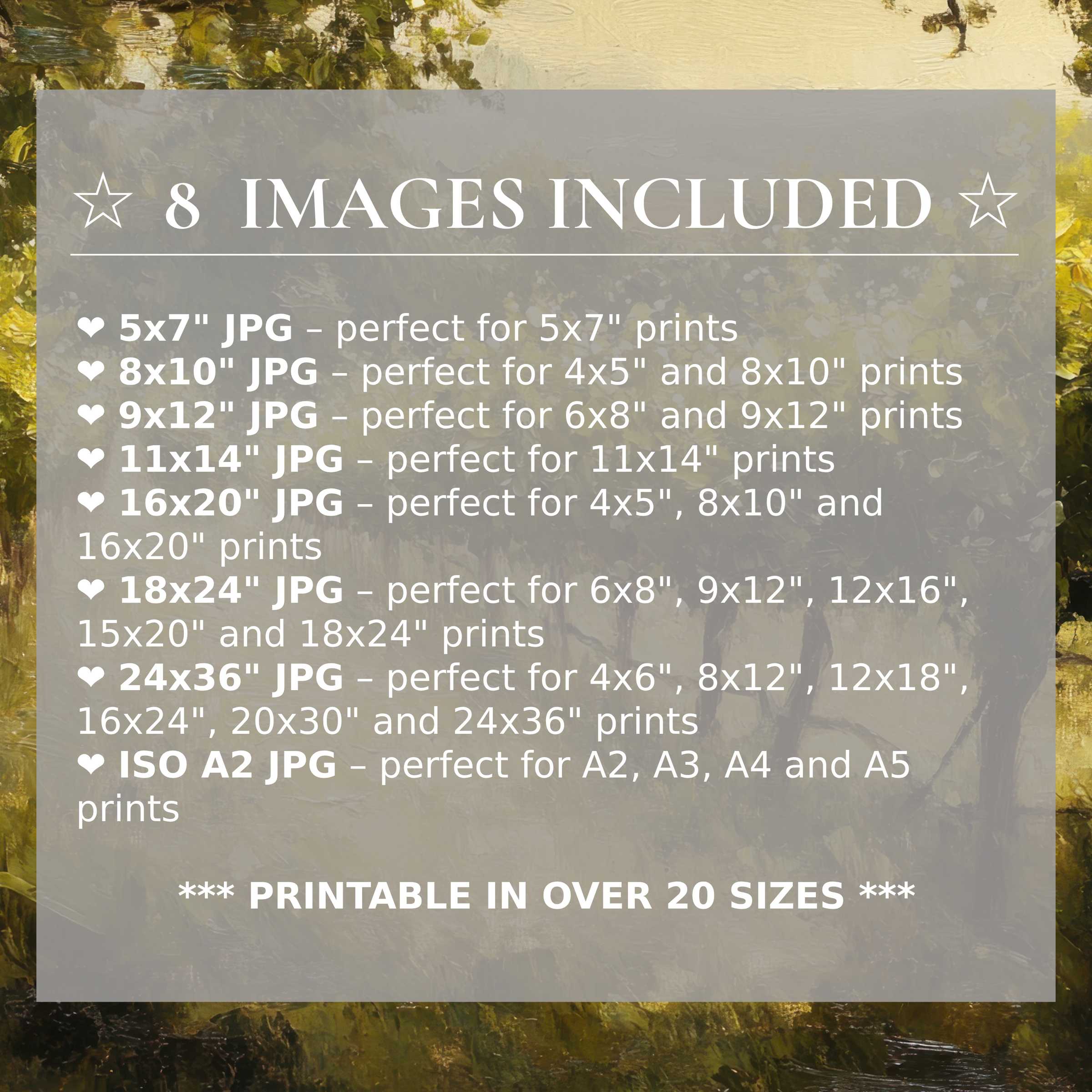 Botanical digital print radiating lush greens and soft earth tones, offered in 8 high-quality sizes included to elevate modern interiors with timeless elegance and versatile style
