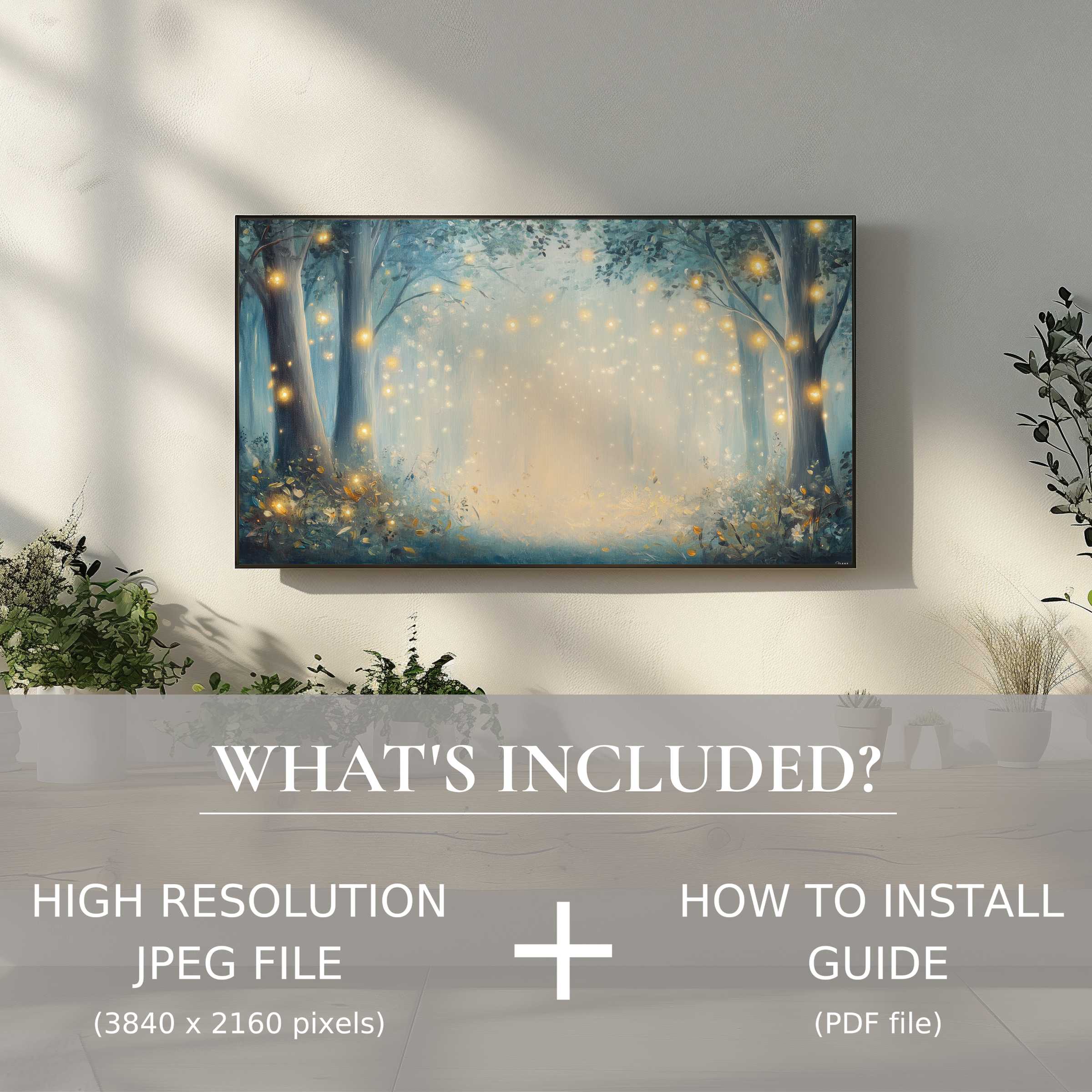Elegant nursery digital TV art download enhances any space with easy digital use and enchanting forest glow visuals