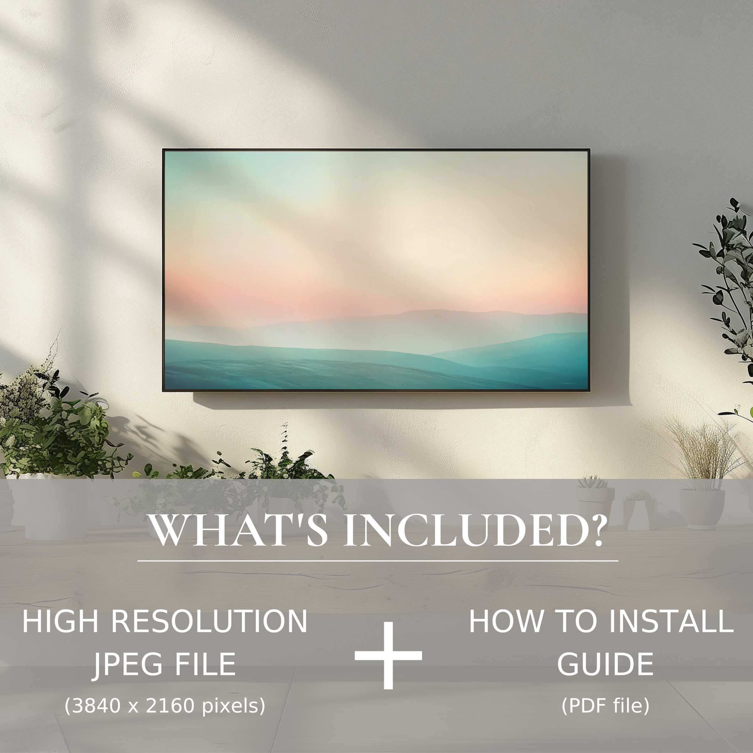 Elegant modern digital TV art download displaying serene hues that effortlessly uplift and refine your living space with easy digital use
