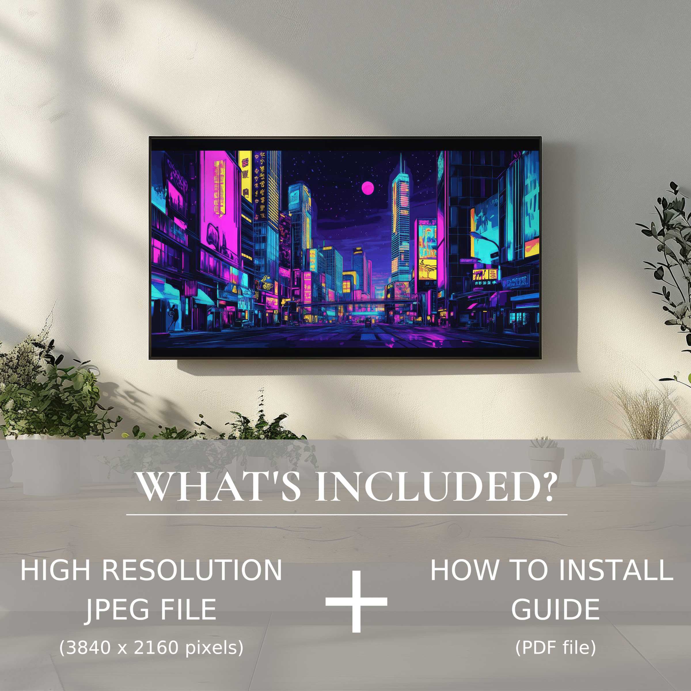 Elegant pop art digital TV art download brightens any modern living space with easy-to-use high-res files and installation guide