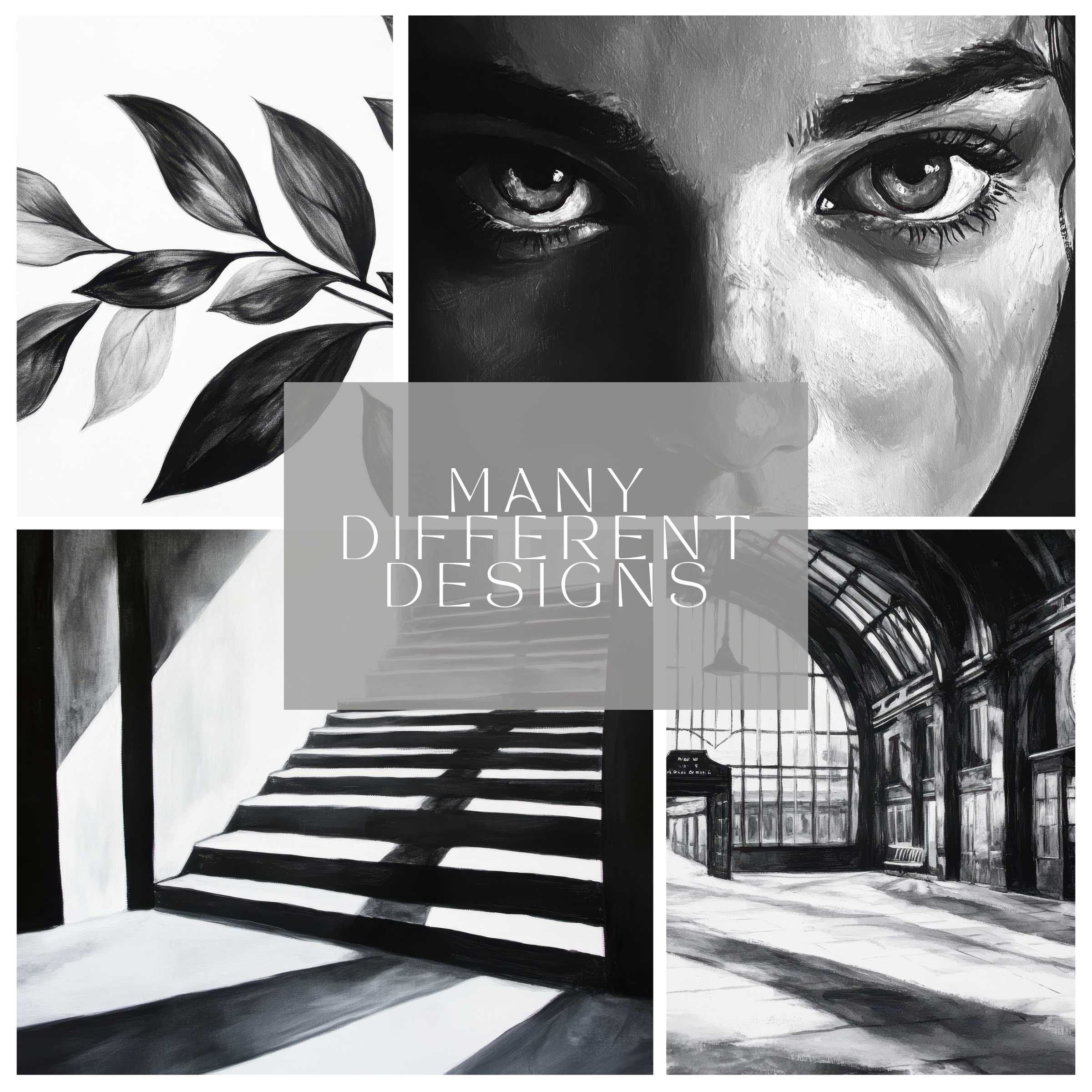 Black & white 101 art set - 101 printable modern designs to instantly elevate living spaces; easy digital download