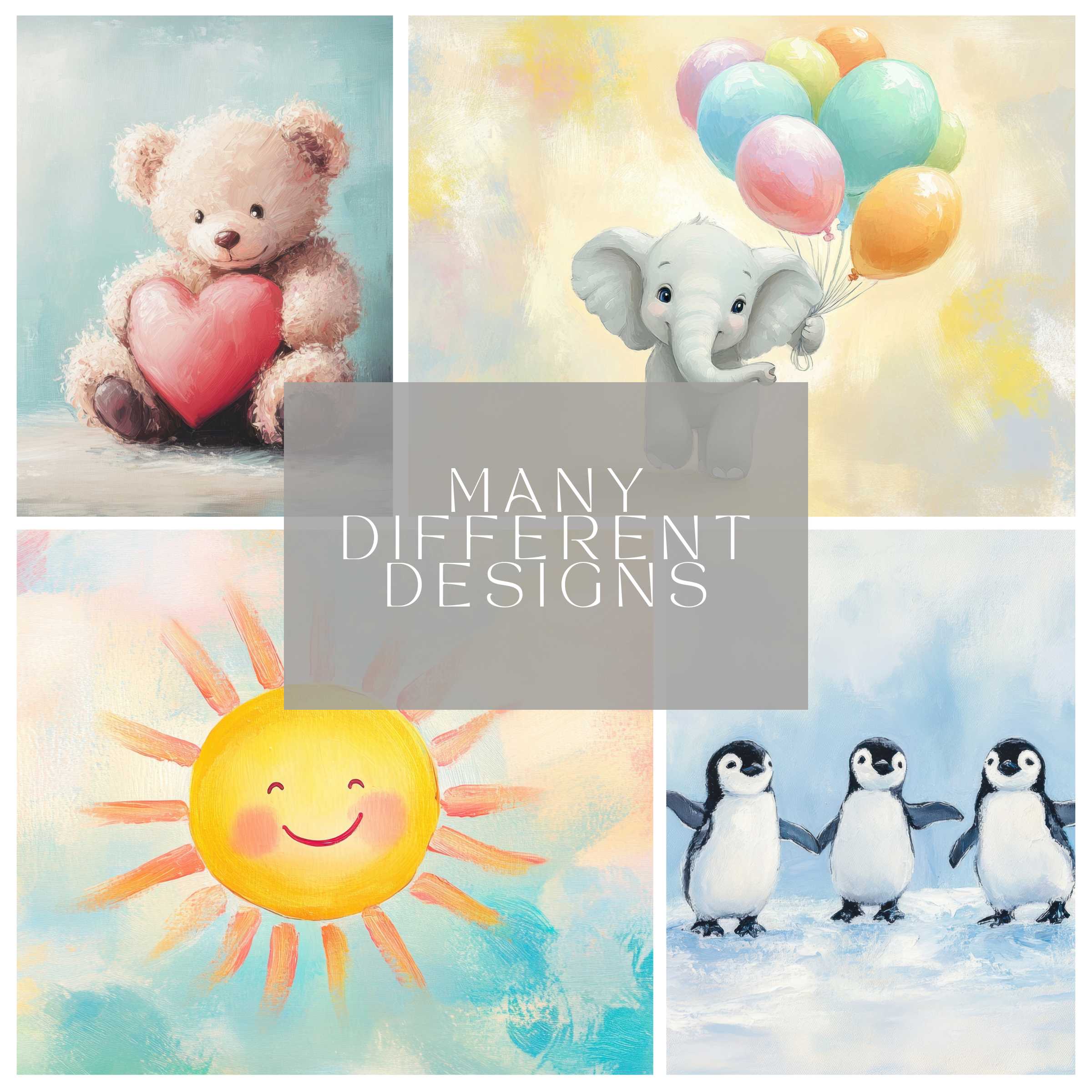 Nursery 101 instant digital download - 101 modern prints (teddy, elephant, sun, penguins) to elevate nursery decor