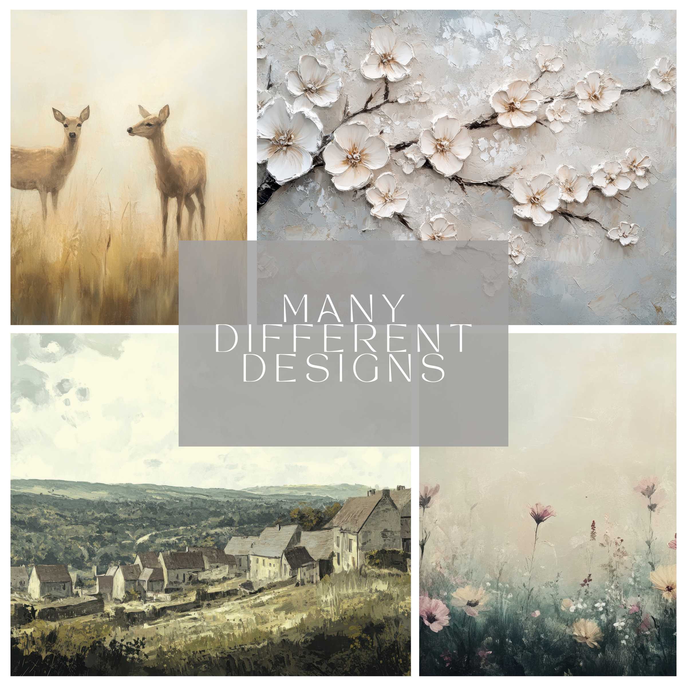 Vintage digital art bundle with soft nature and village scenes, easy download to elevate your stylish living space.
