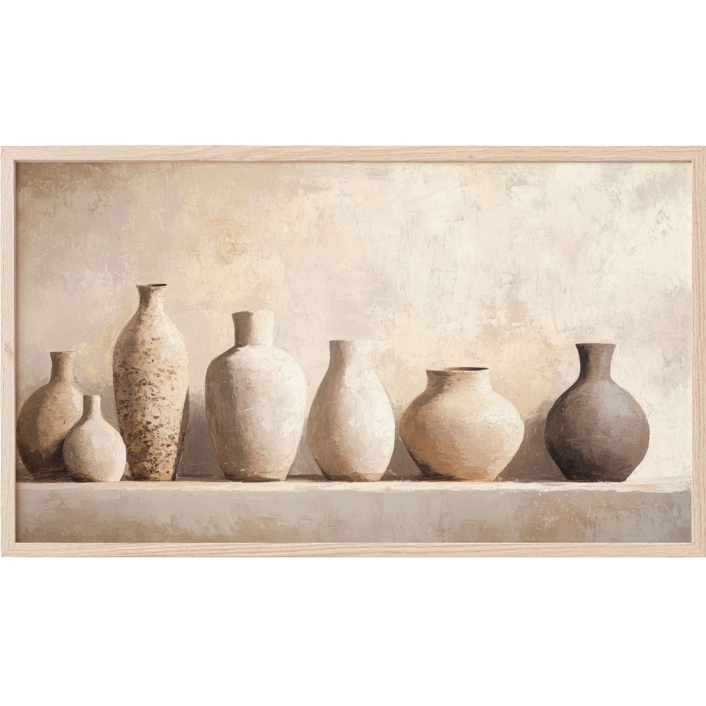 Boho Frame TV Art featuring textured neutral-toned vases in an elegant, minimalist, earthy palette and style