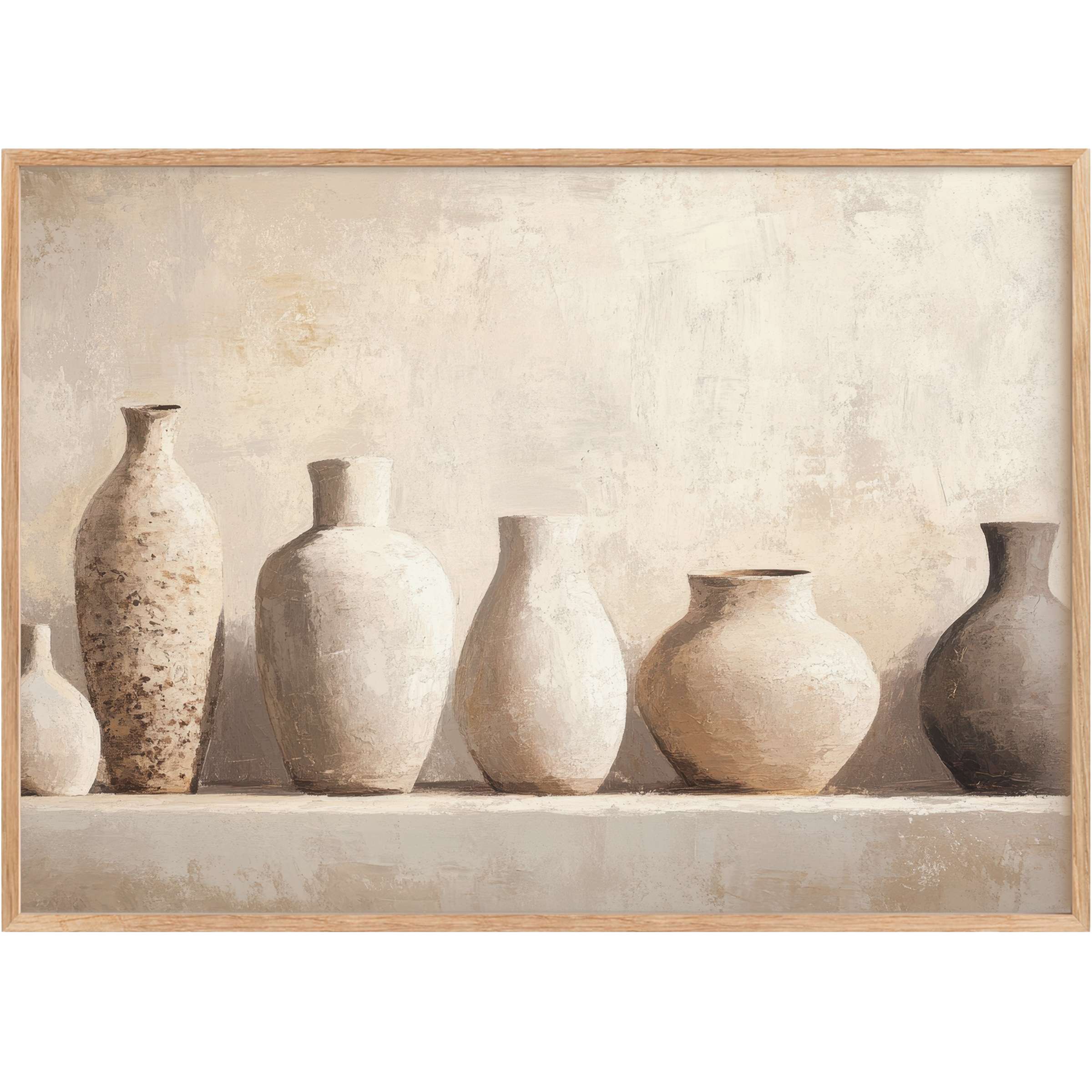 Serene boho printable wall art featuring earthy-toned vintage vases, evoking warm, calming elegance for refined interiors