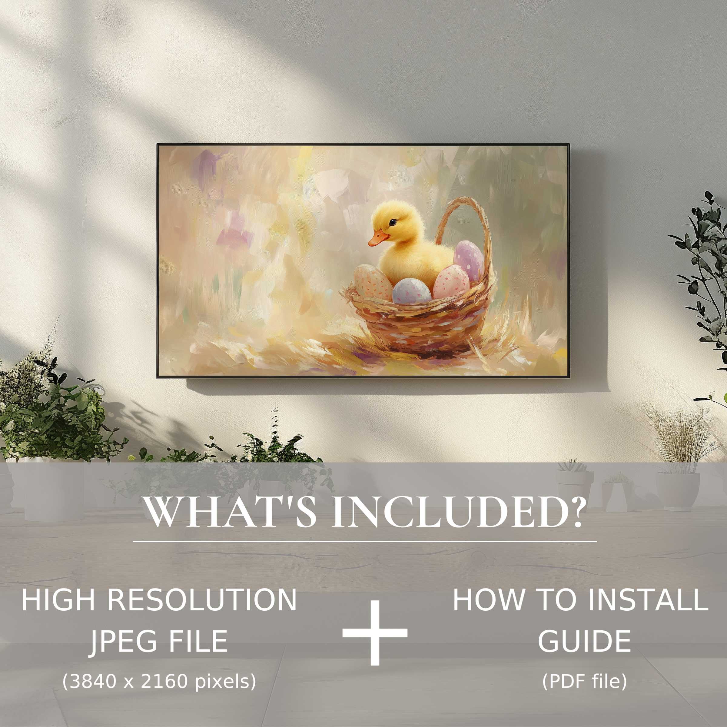 Elegant living room showcasing easter digital TV art download with easy use, enhancing style and warmth