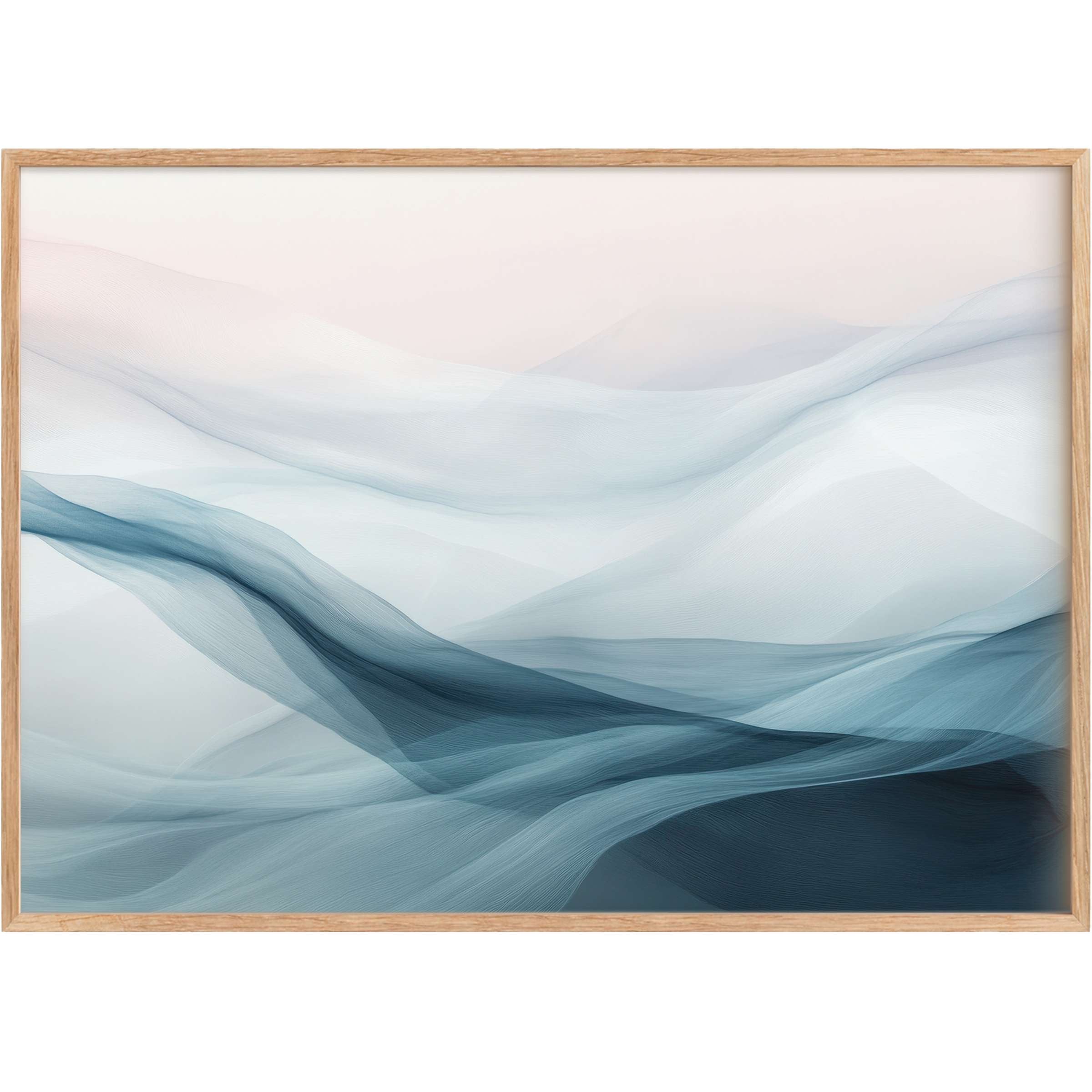 Abstract printable wall art in soothing shades of blue and soft gray, evoking a calming, serene atmosphere for refined modern spaces