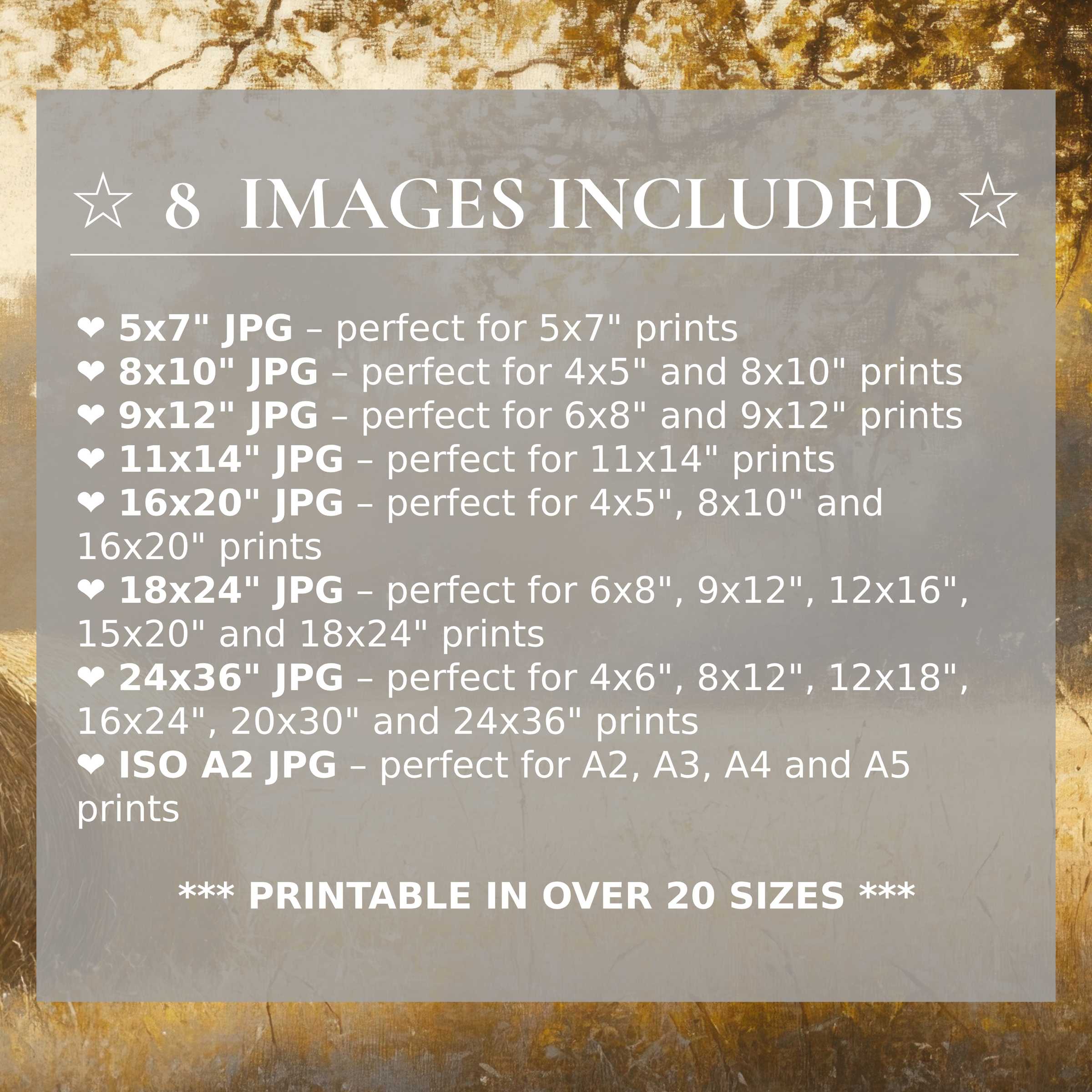 Radiant fall digital print in warm golds and creams enchants modern interiors with timeless elegance; includes 8 high-quality sizes