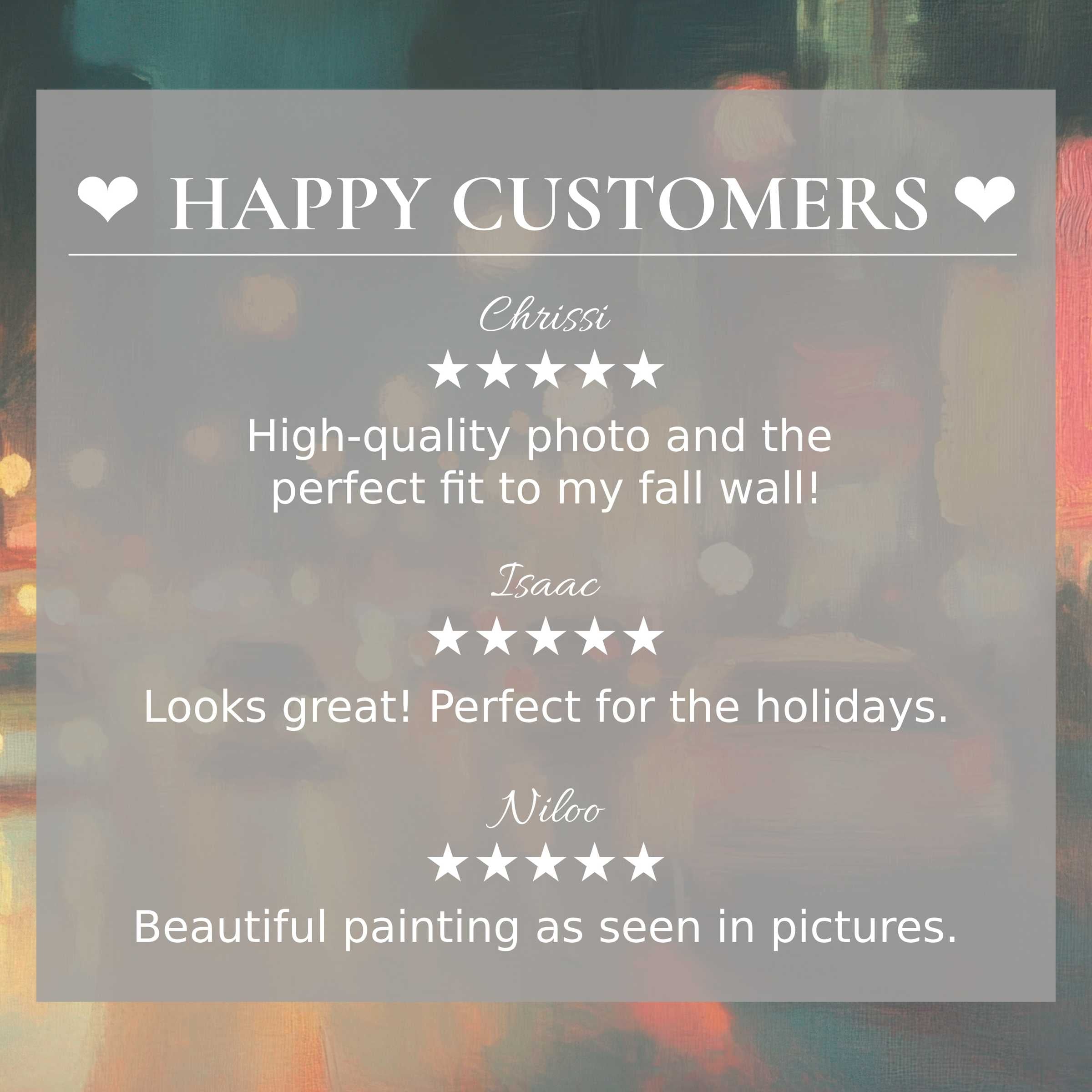 Elegant urban art for Frame TV with warm, muted tones; happy customer reviews build trust in a refined presentation