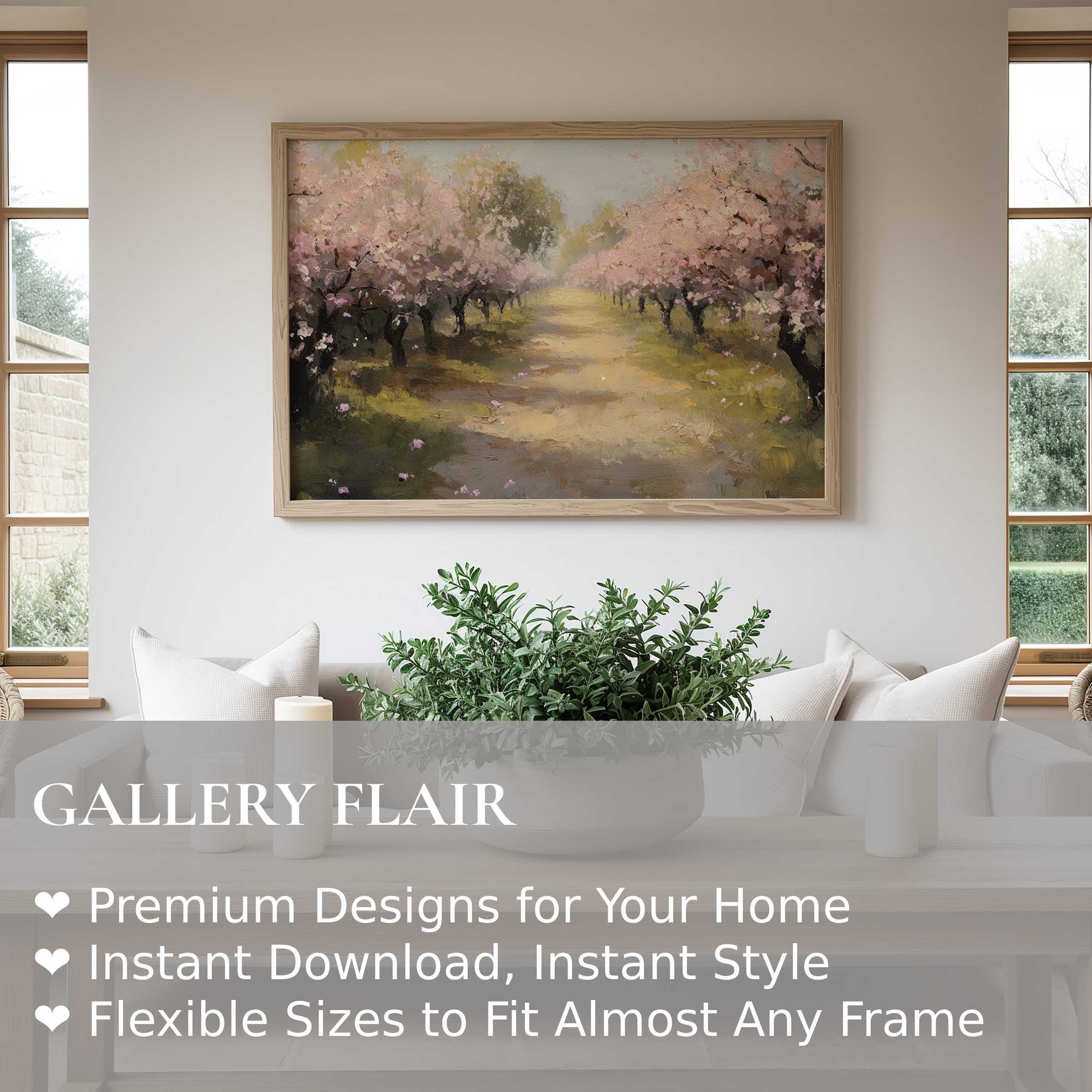 Serene tree wall art print with soft pink blossoms, enhancing modern minimalist interiors with a calming, natural elegance