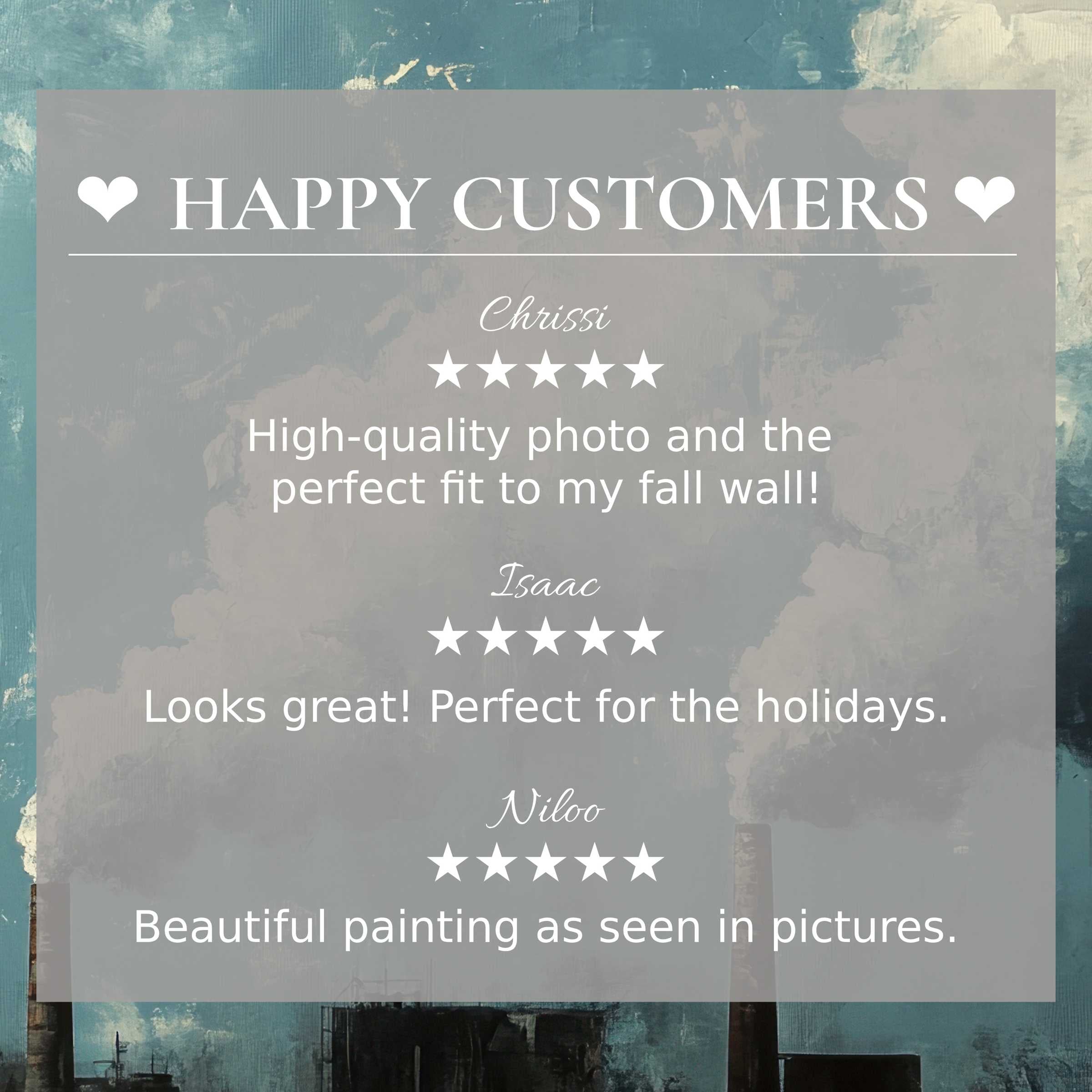 Street art for Frame TV with abstract blue-gray tones, featuring happy customer reviews that build trust and elegance